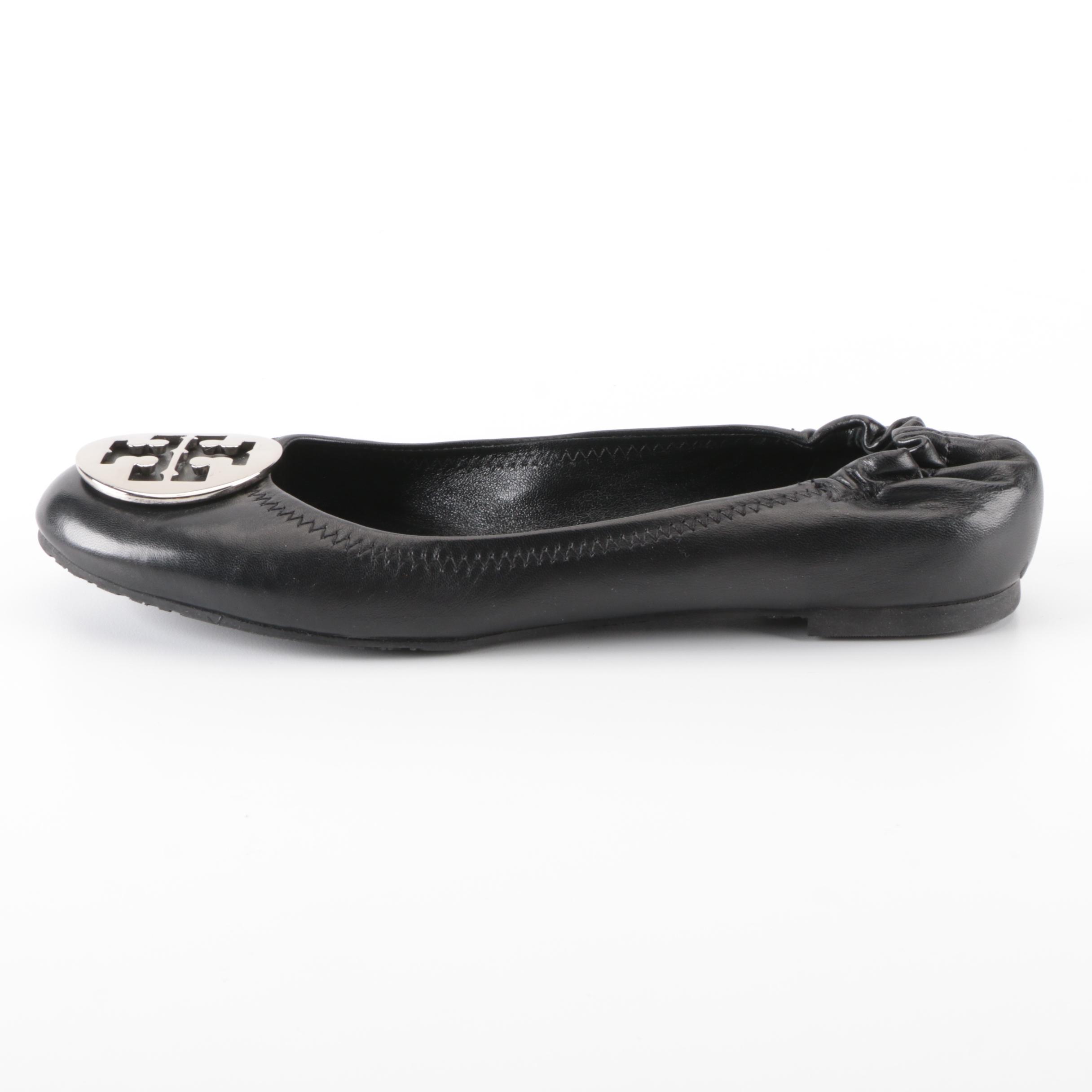 Tory Burch Ballet Flats in Black Leather and Silver Leather