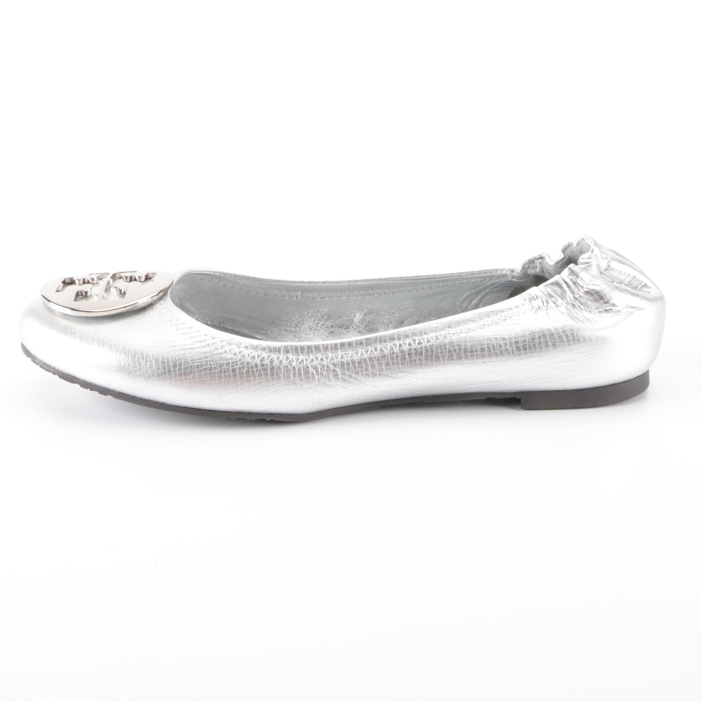Tory Burch Ballet Flats in Black Leather and Silver Leather