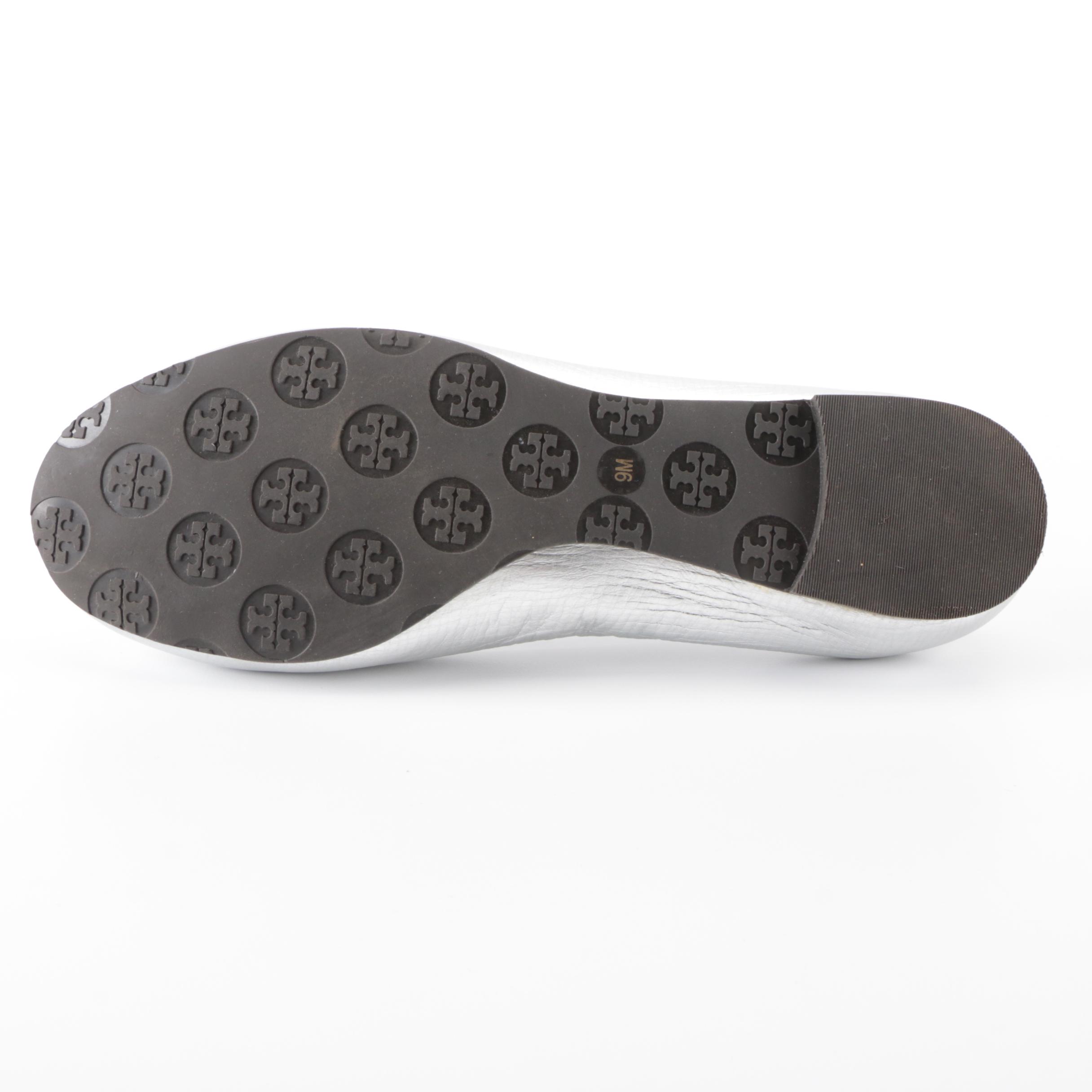 Tory Burch Ballet Flats in Black Leather and Silver Leather