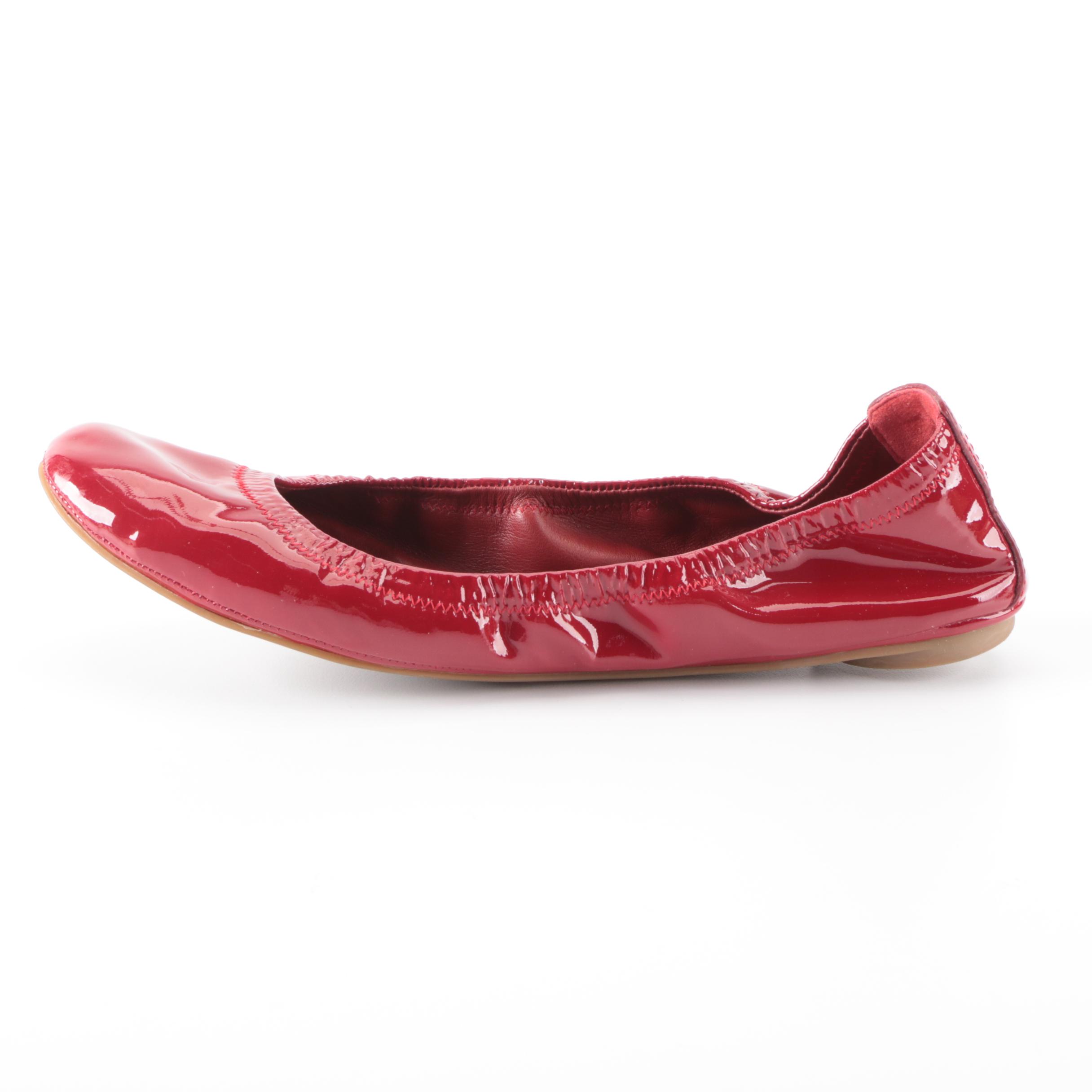 Tory Burch Ballet Flats in Brown Leather and Red Patent Leather