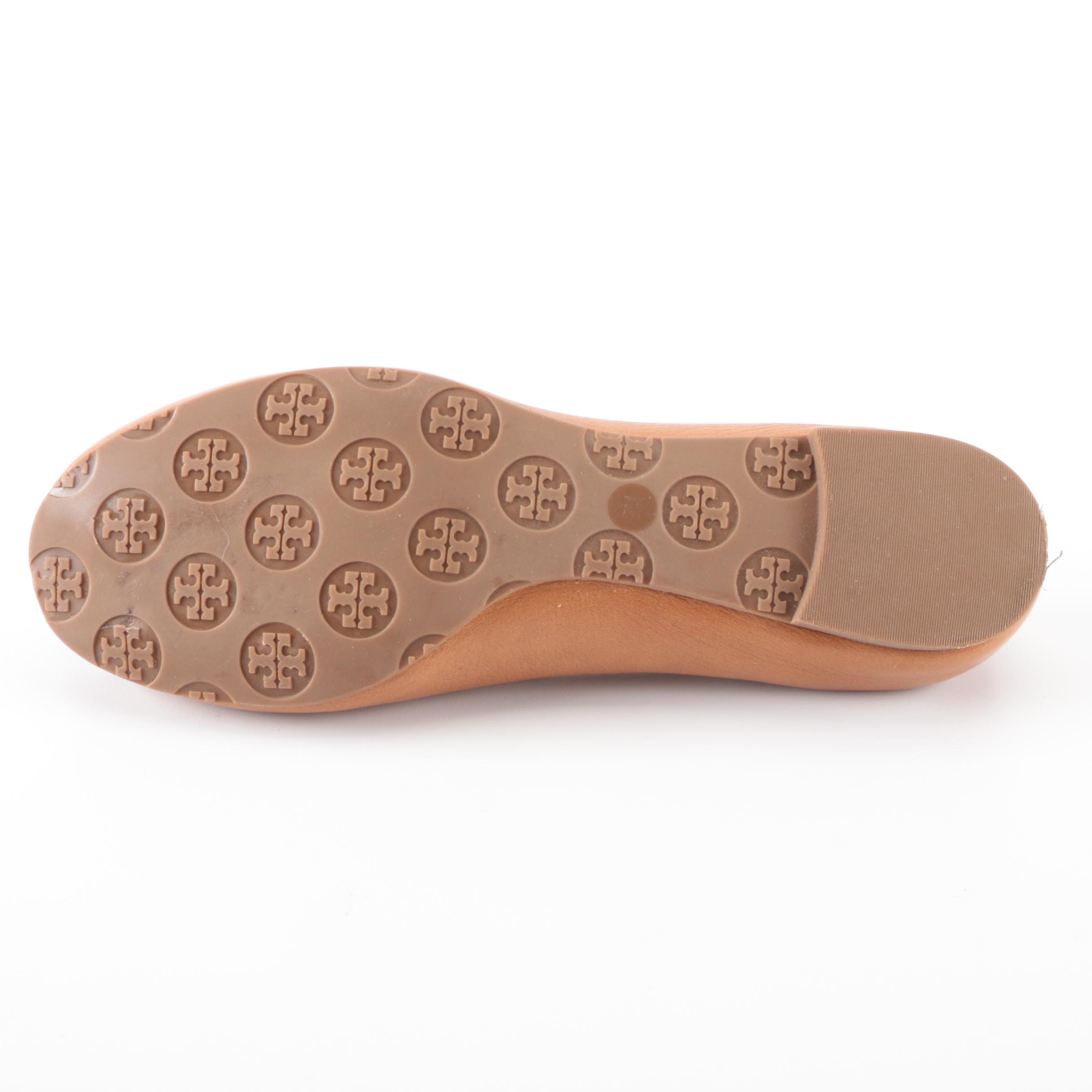 Tory Burch Ballet Flats in Brown Leather and Red Patent Leather