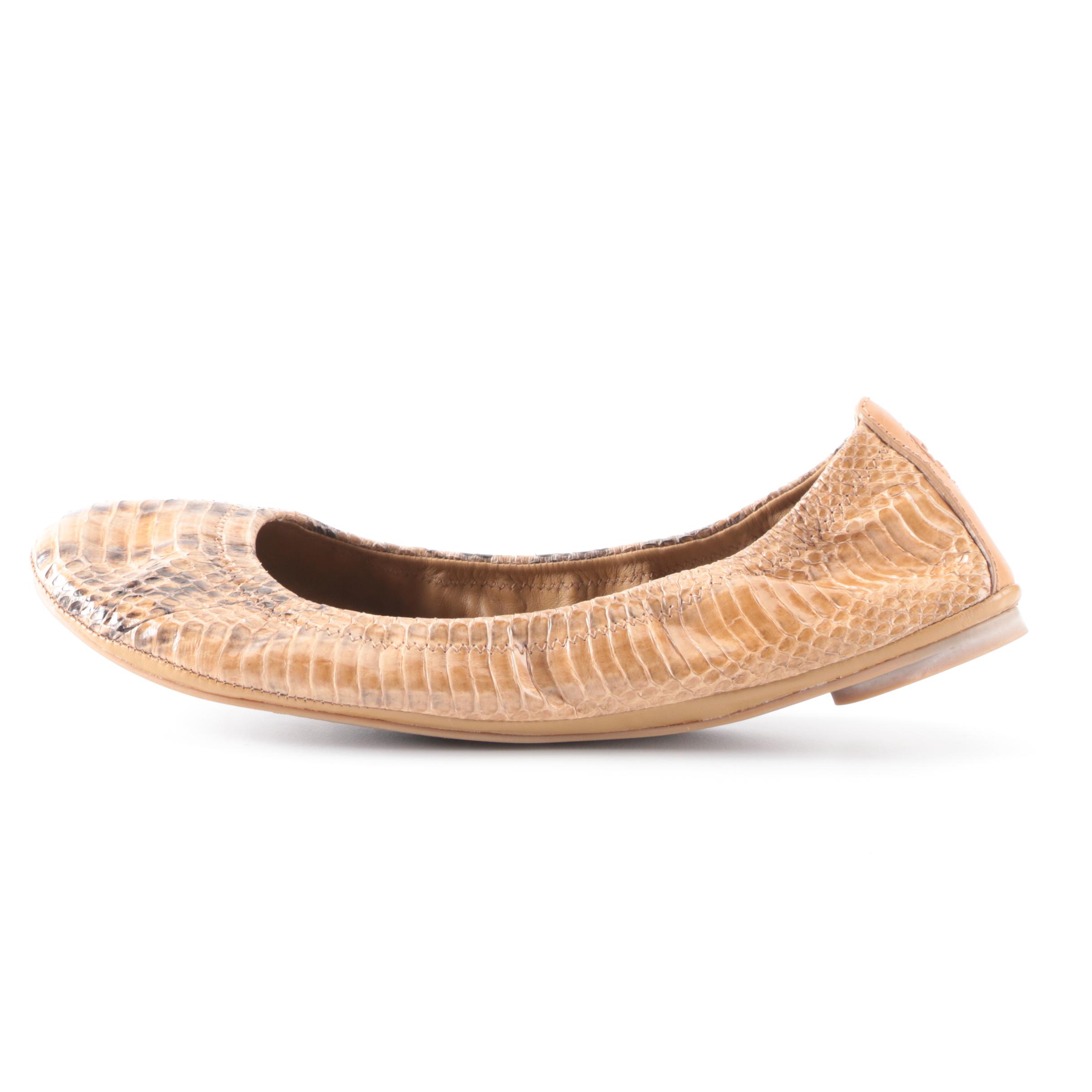 Tory Burch Ballet Flats in Snakeskin and Black Leather