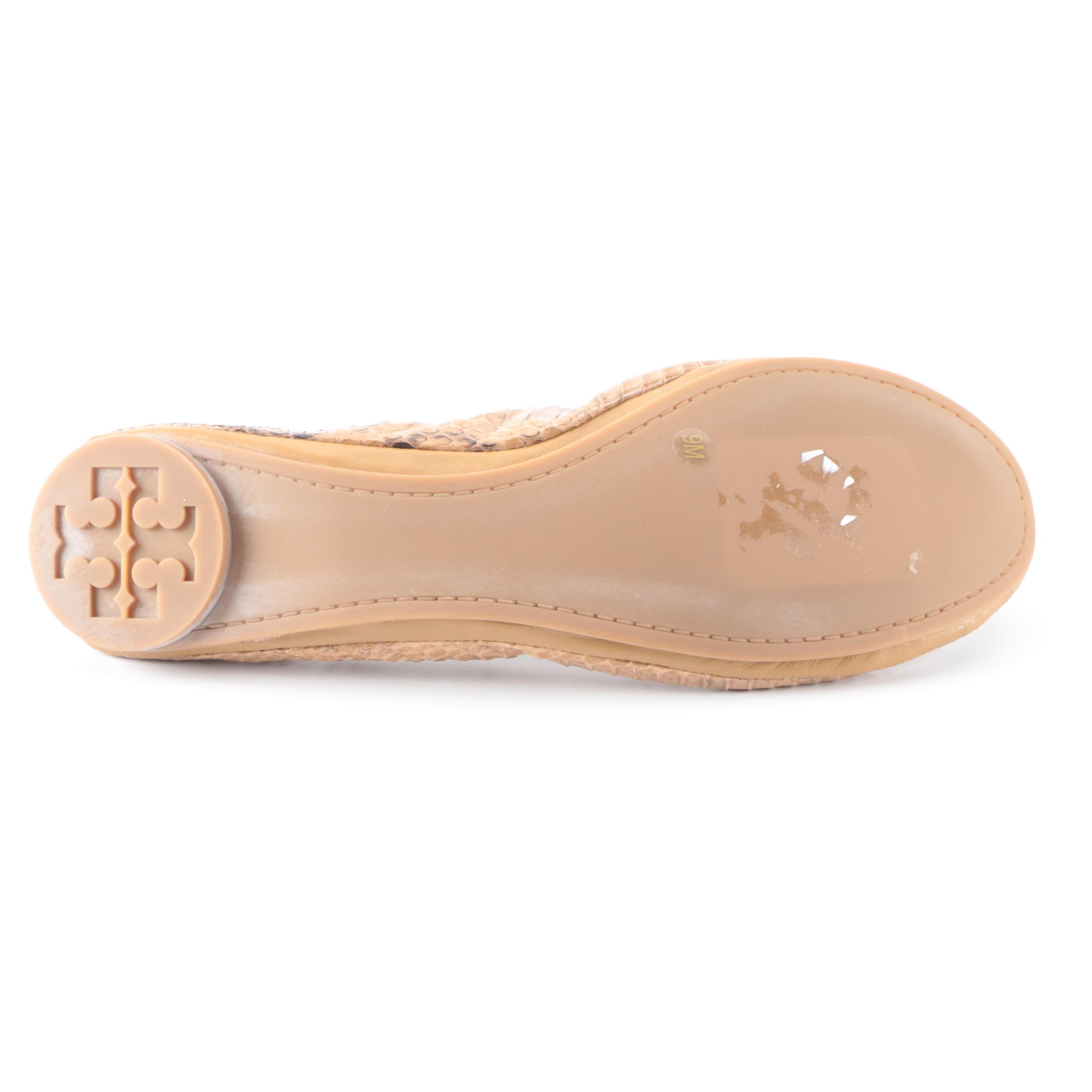 Tory Burch Ballet Flats in Snakeskin and Black Leather