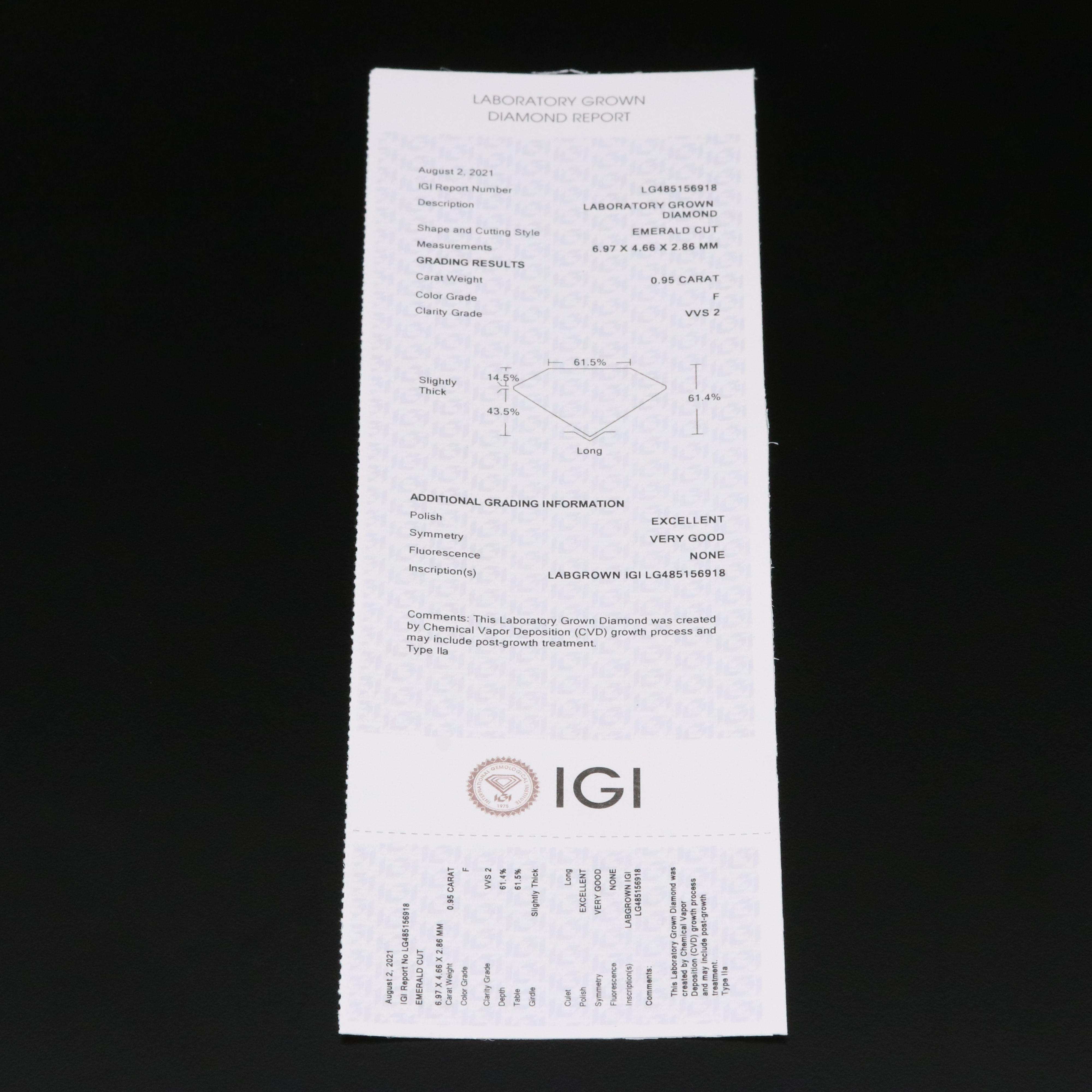 Loose .95 CT Laboratory Grown Diamond with IGI Report