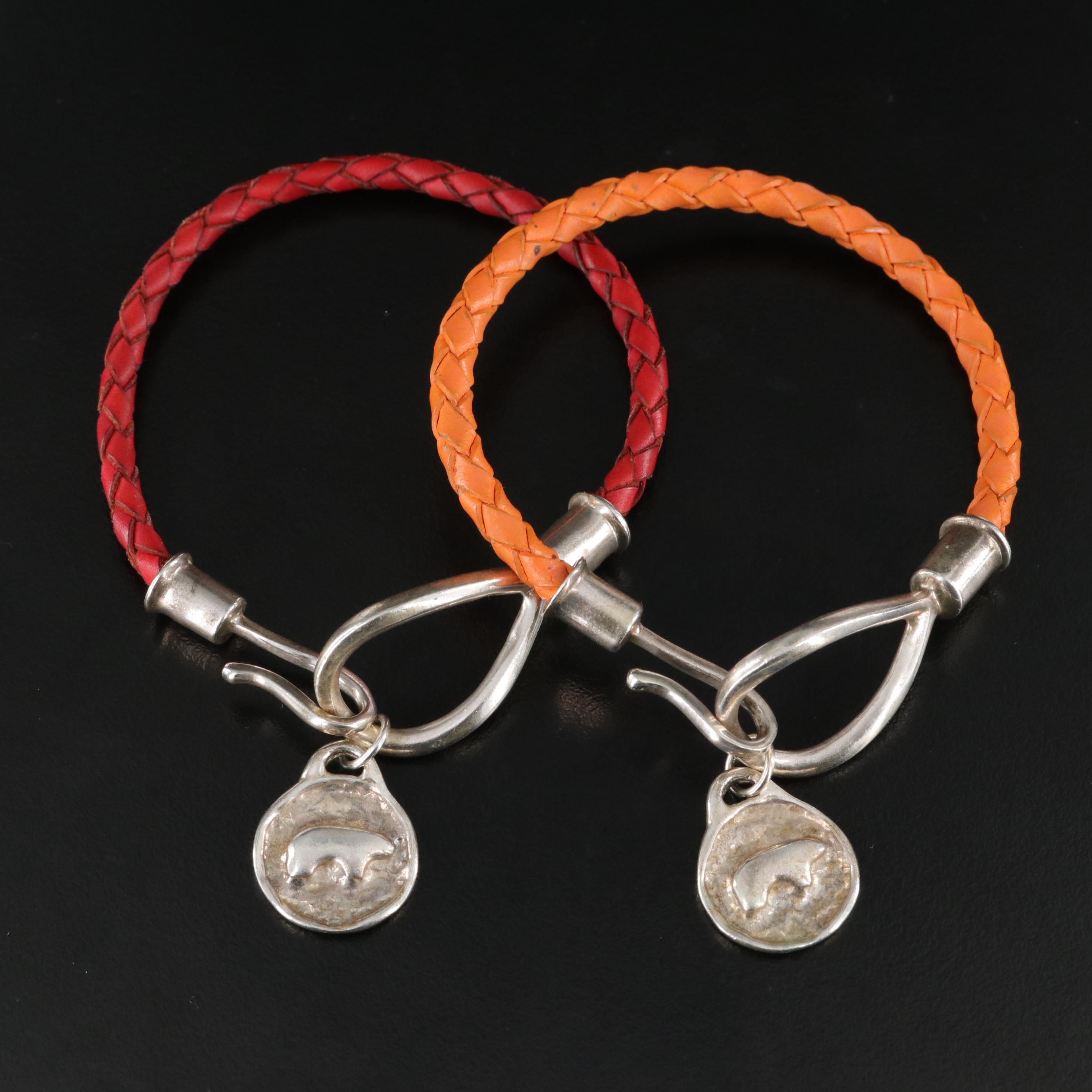 The Golden Bear Sterling Logo Charm Leather Bracelets with Pouch