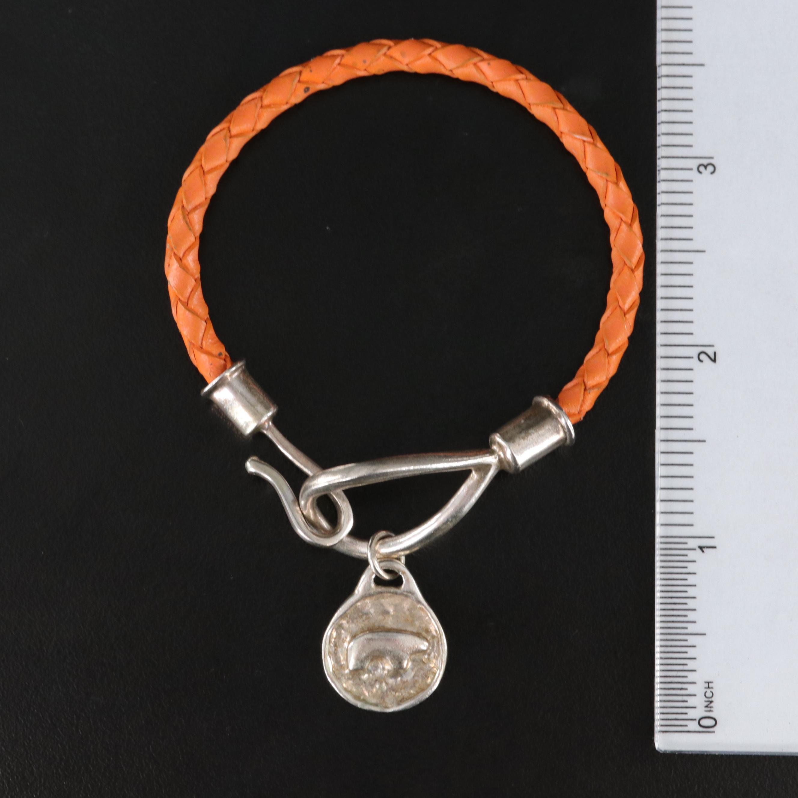 The Golden Bear Sterling Logo Charm Leather Bracelets with Pouch