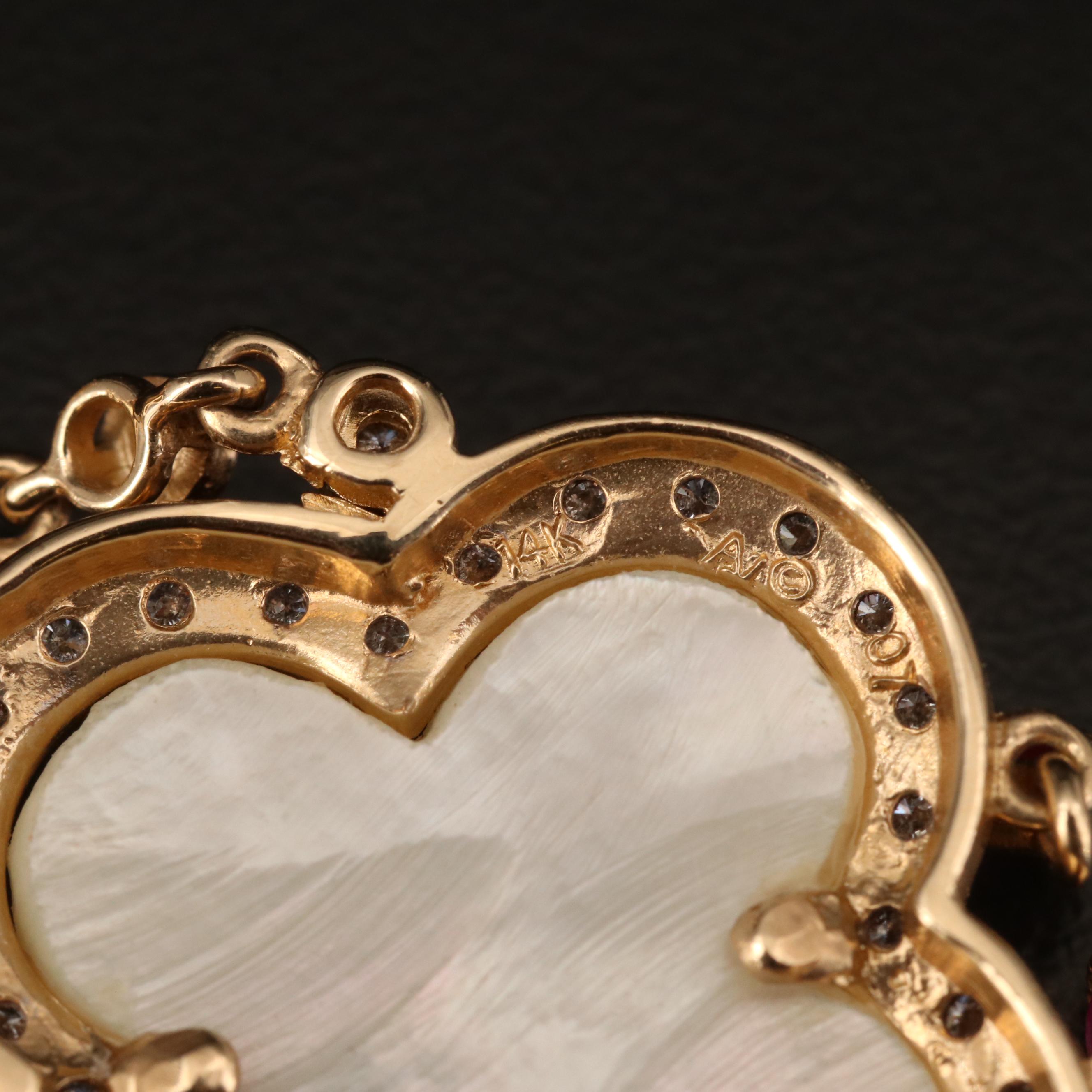 14K Ruby, Diamond and Mother of Pearl Quatrefoil Necklace