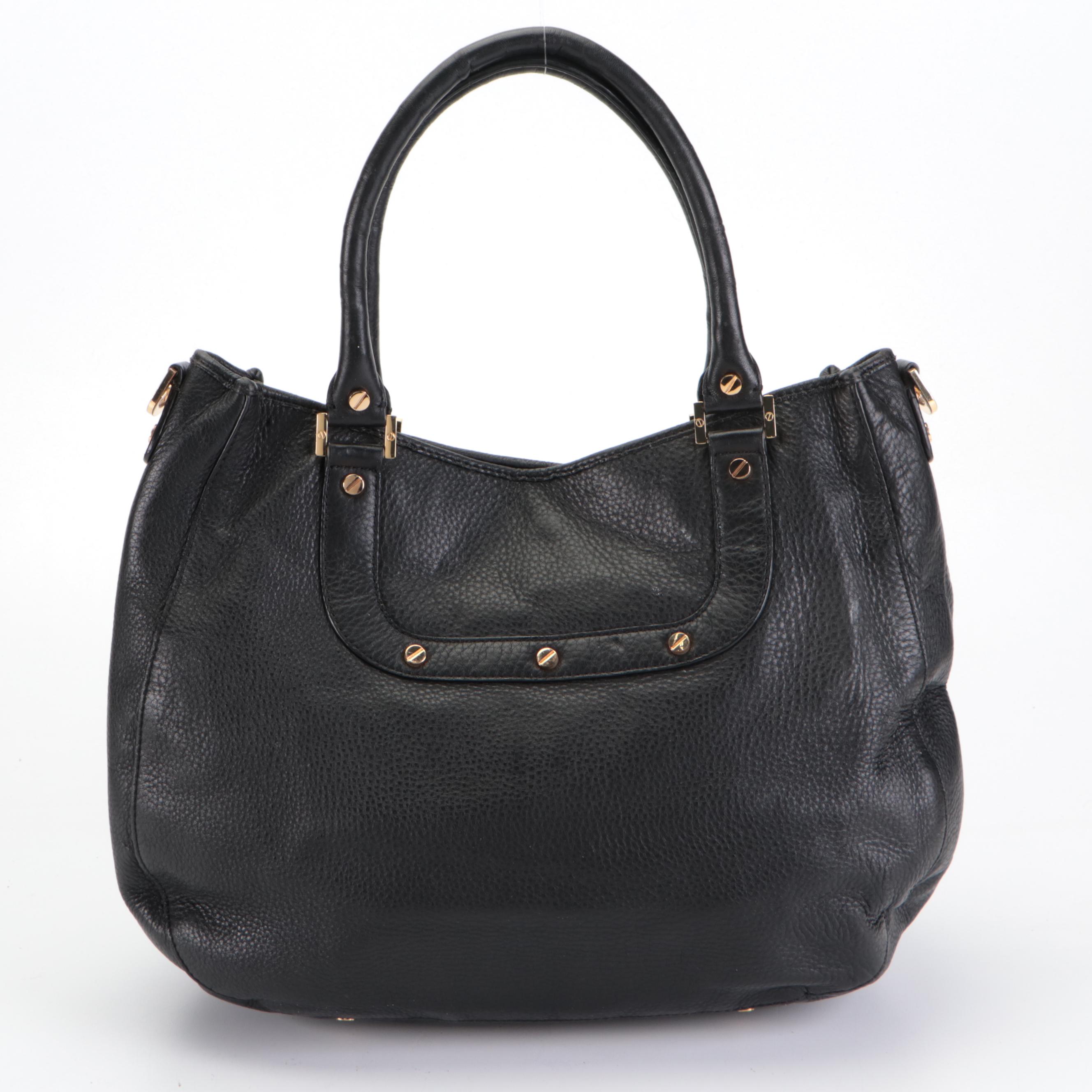 Tory Burch Medallion Shopper Tote in Black Grainy Leather with Detachable Strap