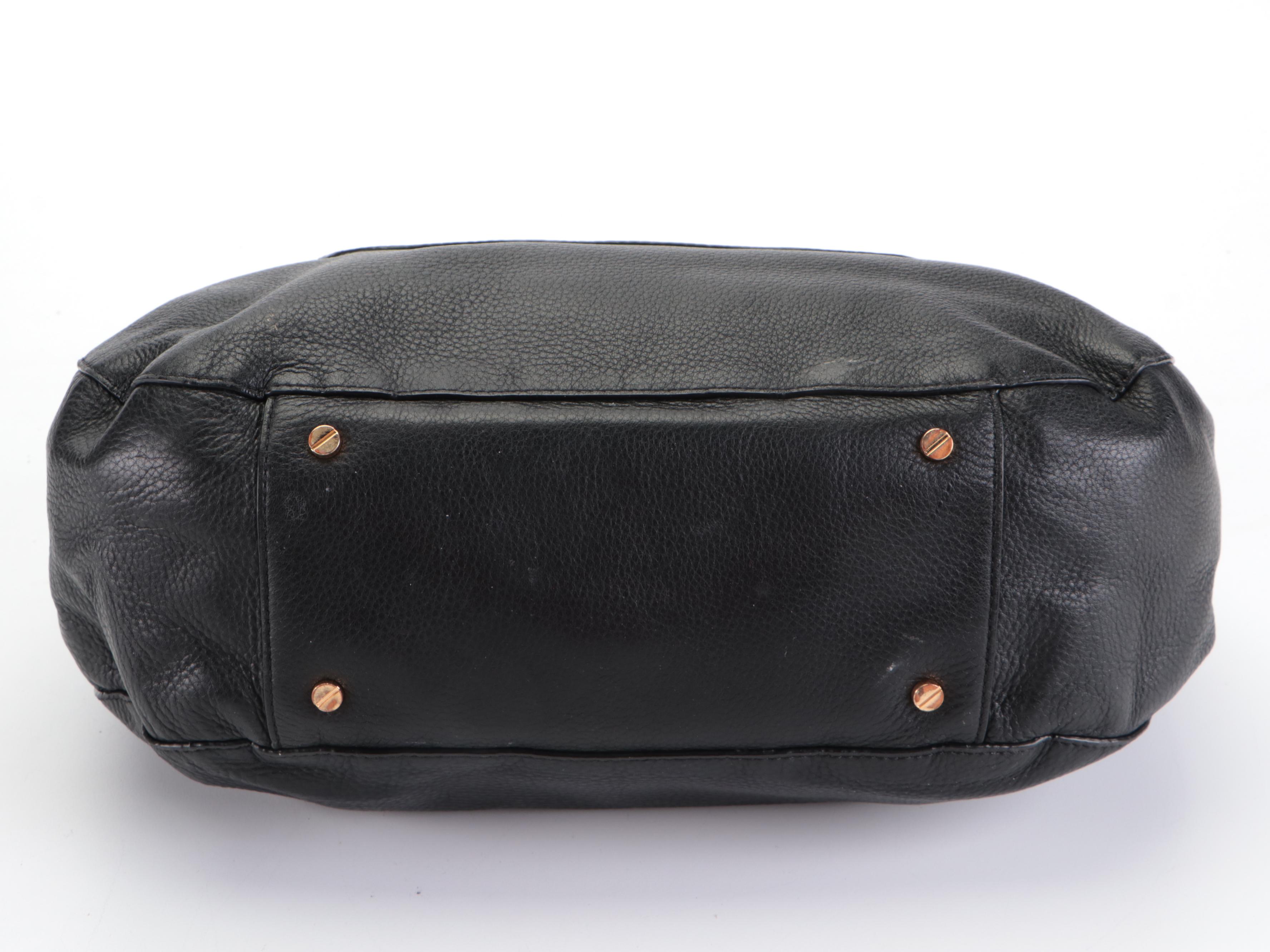 Tory Burch Medallion Shopper Tote in Black Grainy Leather with Detachable Strap