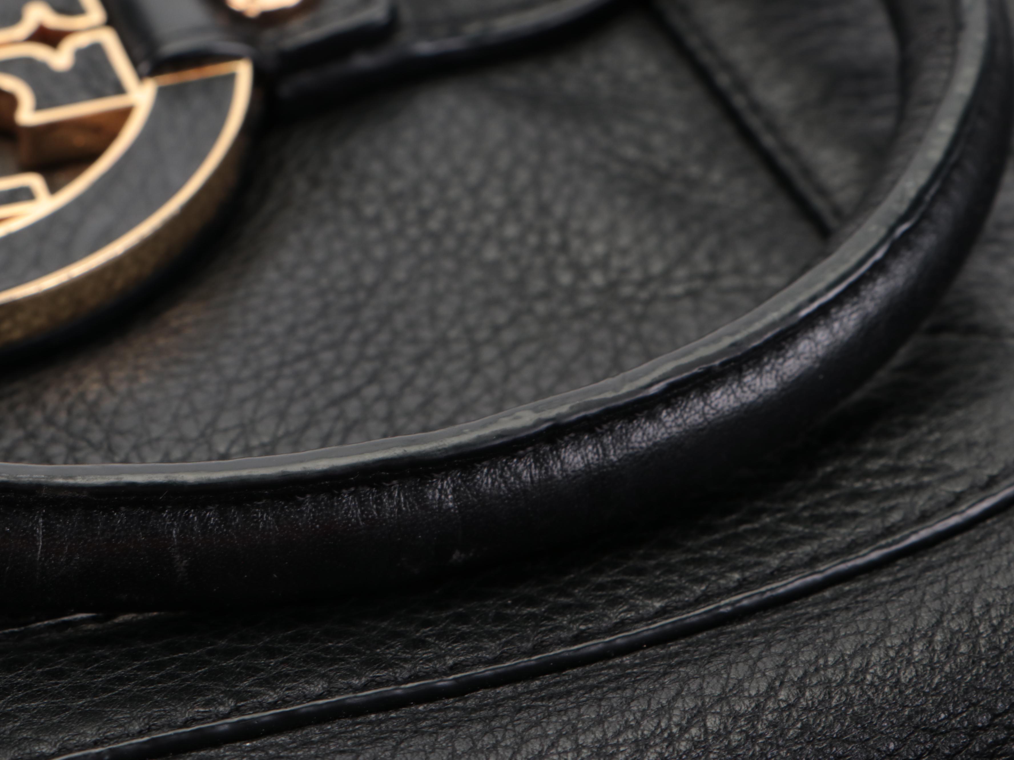 Tory Burch Medallion Shopper Tote in Black Grainy Leather with Detachable Strap