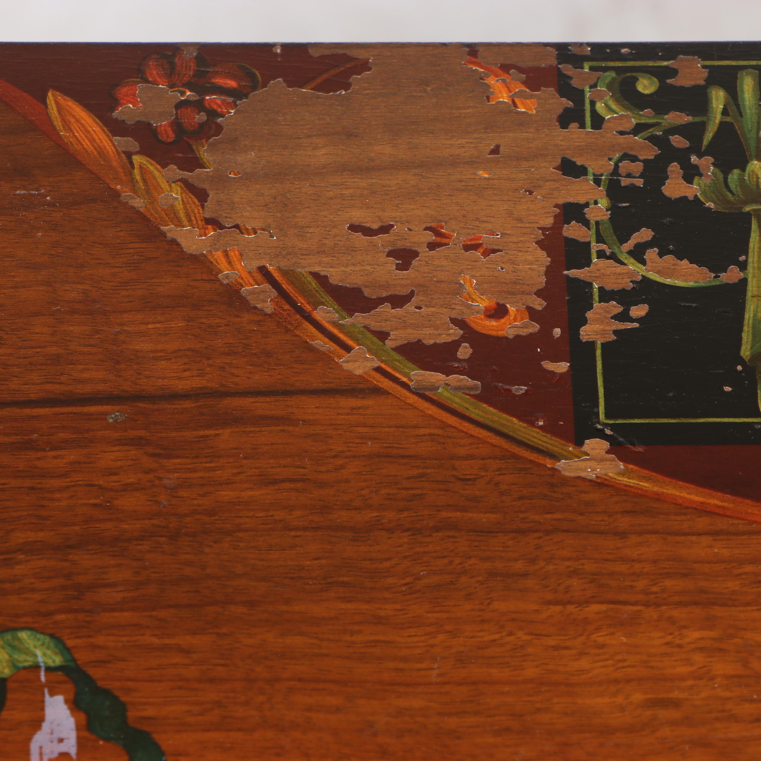 Johnson Furniture Adam Style Paint-Decorated Walnut Demilune Dressing Cabinet