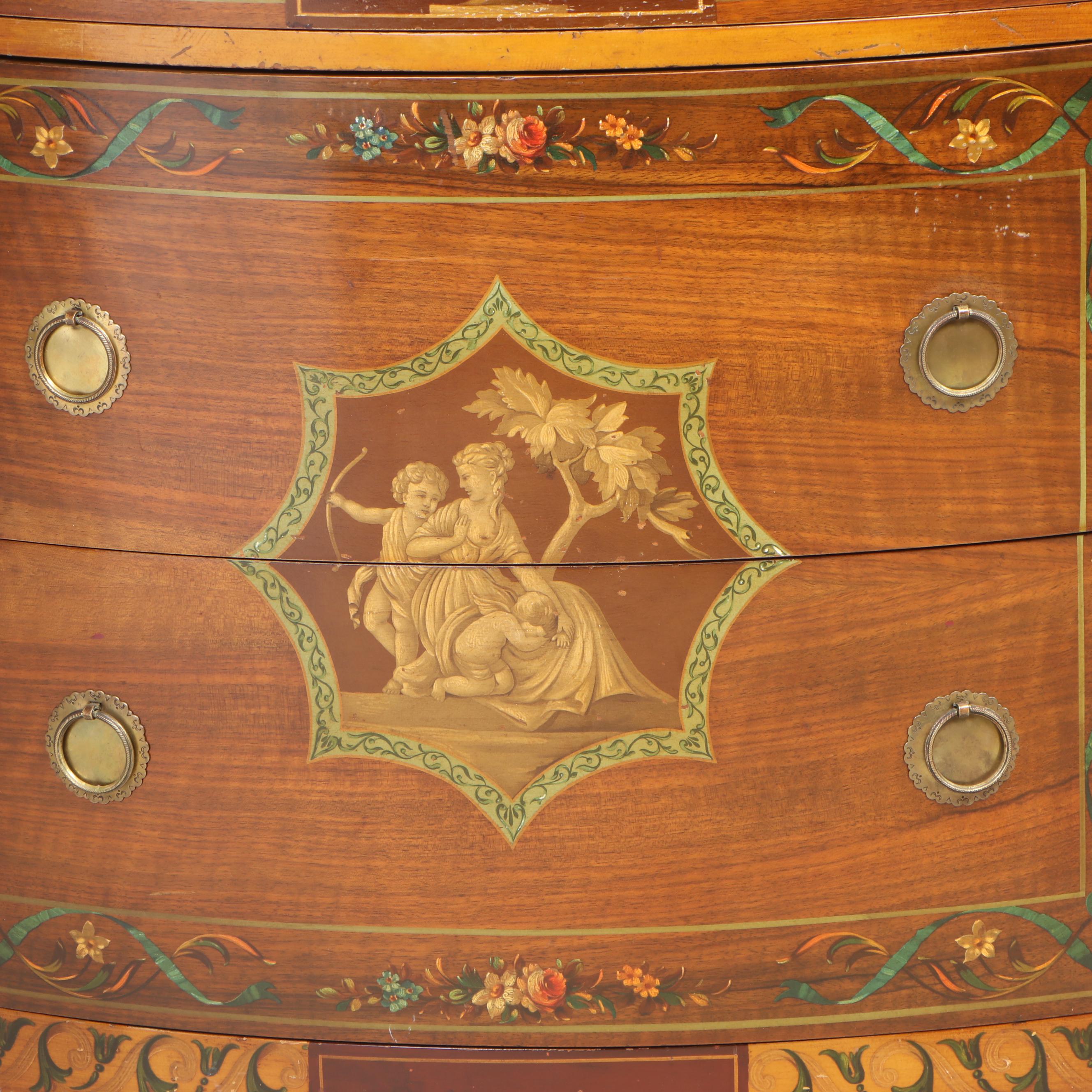 Johnson Furniture Adam Style Paint-Decorated Walnut Demilune Dressing Cabinet