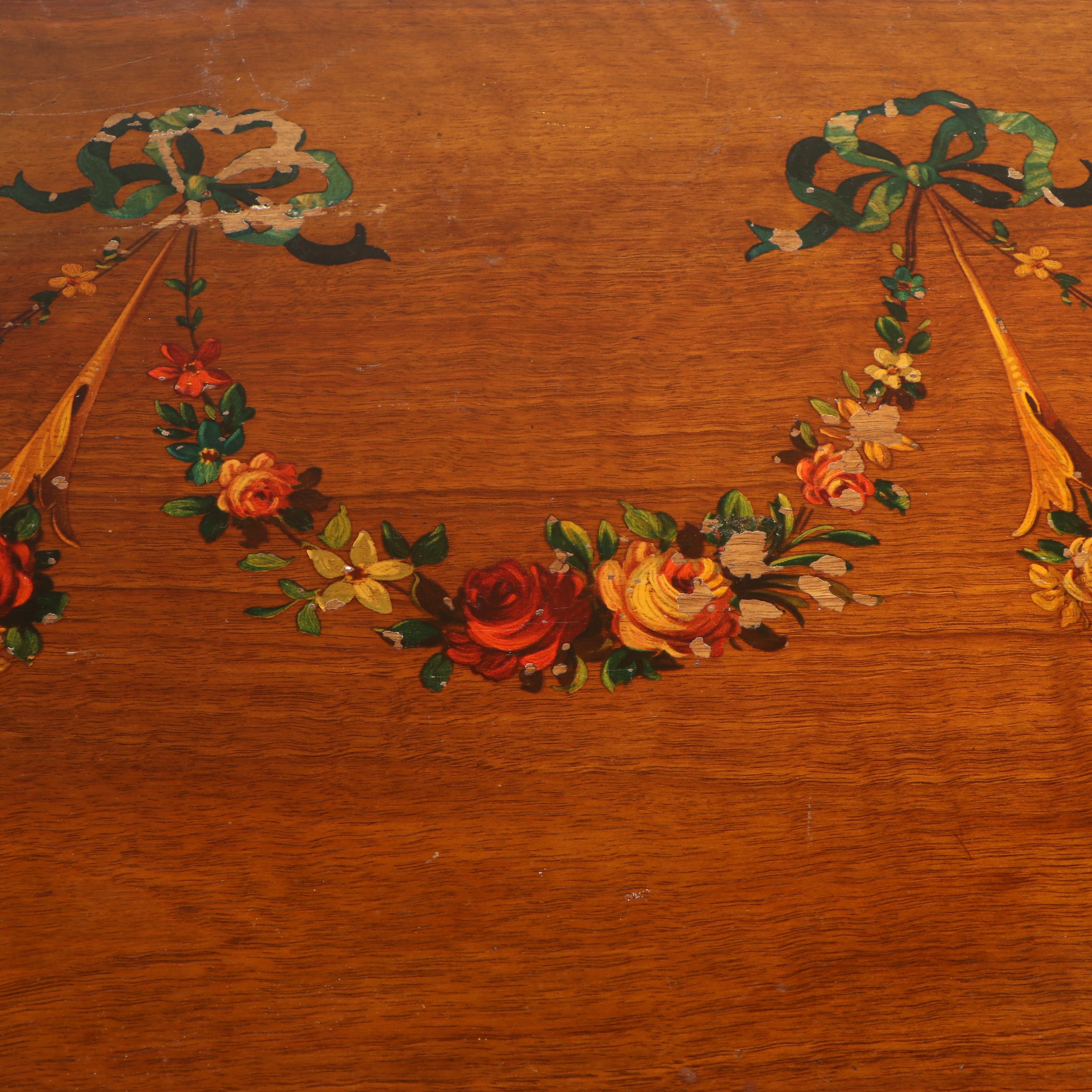 Johnson Furniture Adam Style Paint-Decorated Walnut Demilune Dressing Cabinet