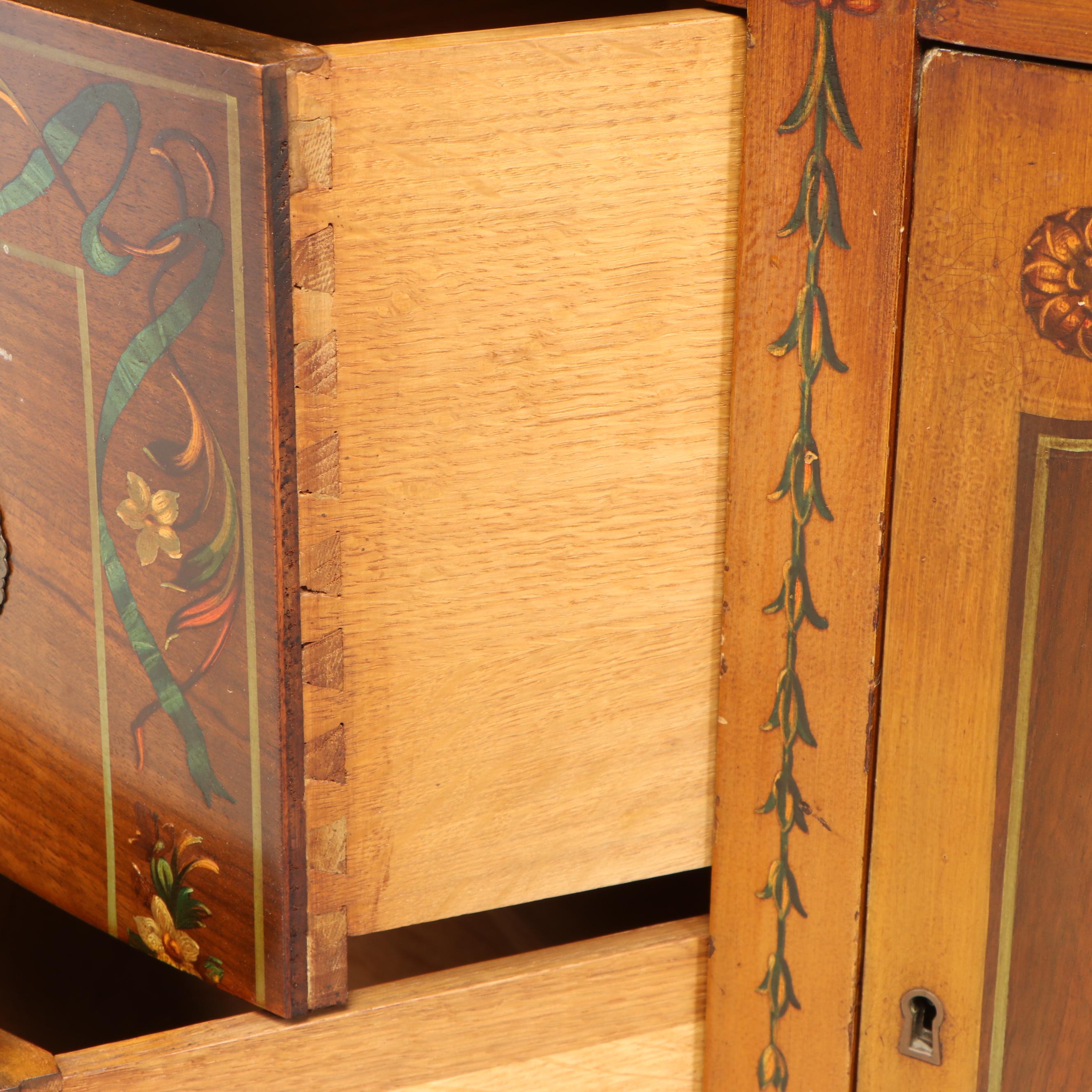 Johnson Furniture Adam Style Paint-Decorated Walnut Demilune Dressing Cabinet