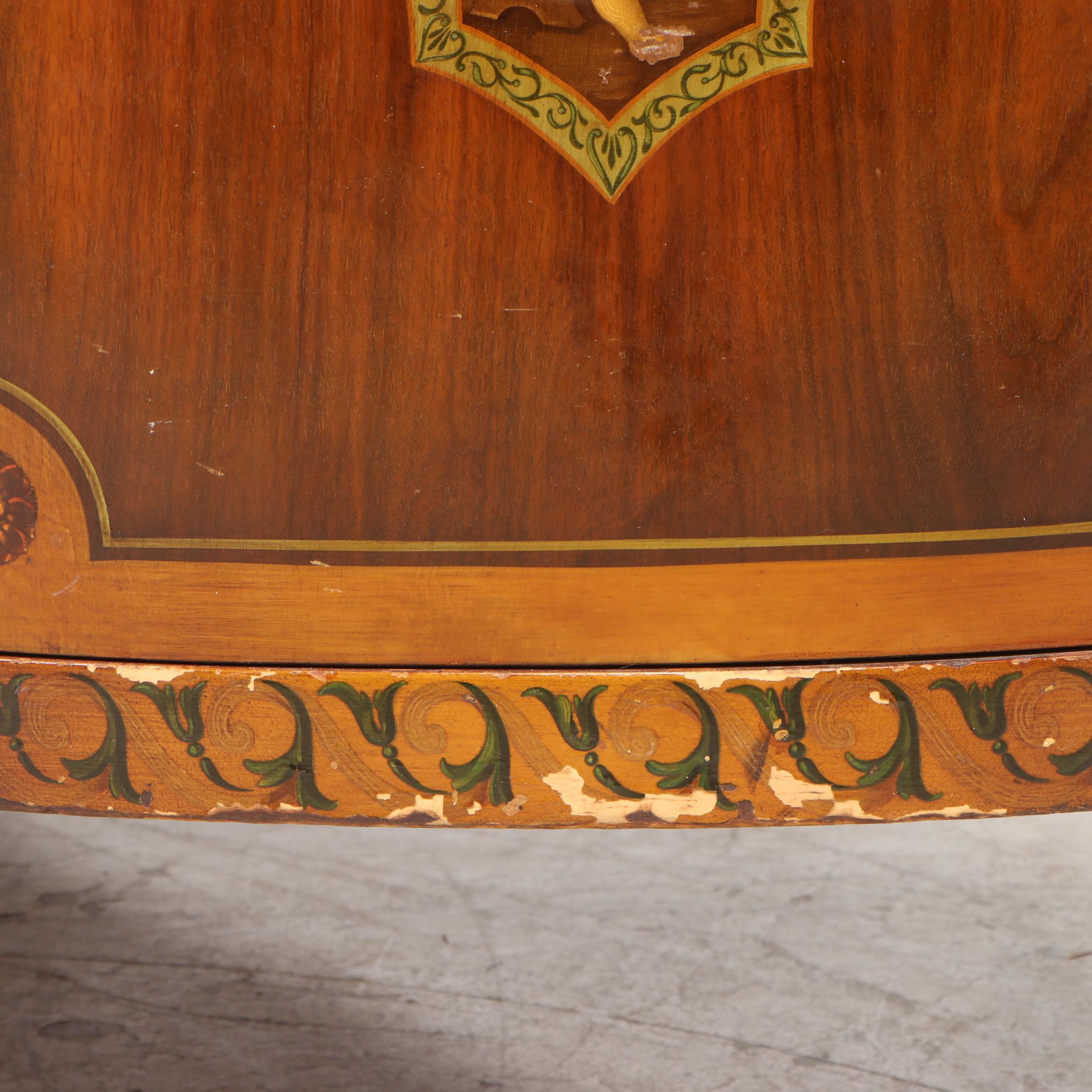 Johnson Furniture Adam Style Paint-Decorated Walnut Demilune Dressing Cabinet