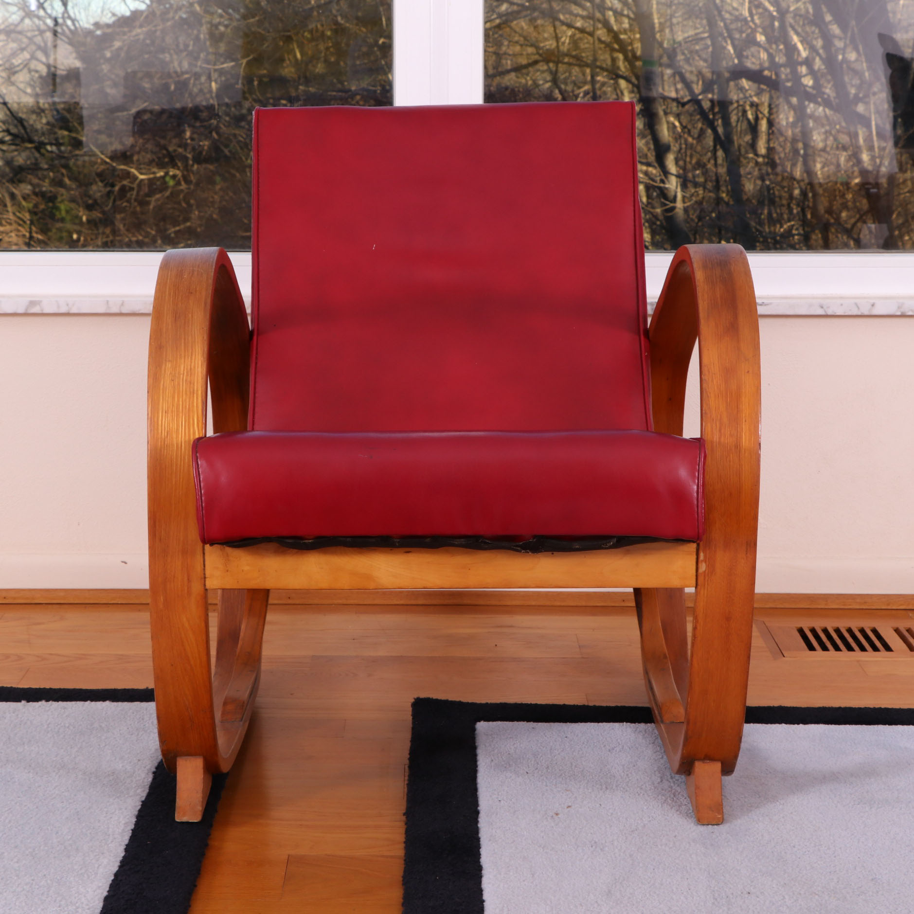 Pair of Shampaine Company Art Deco Bentwood and Vinyl Armchairs, 1930s