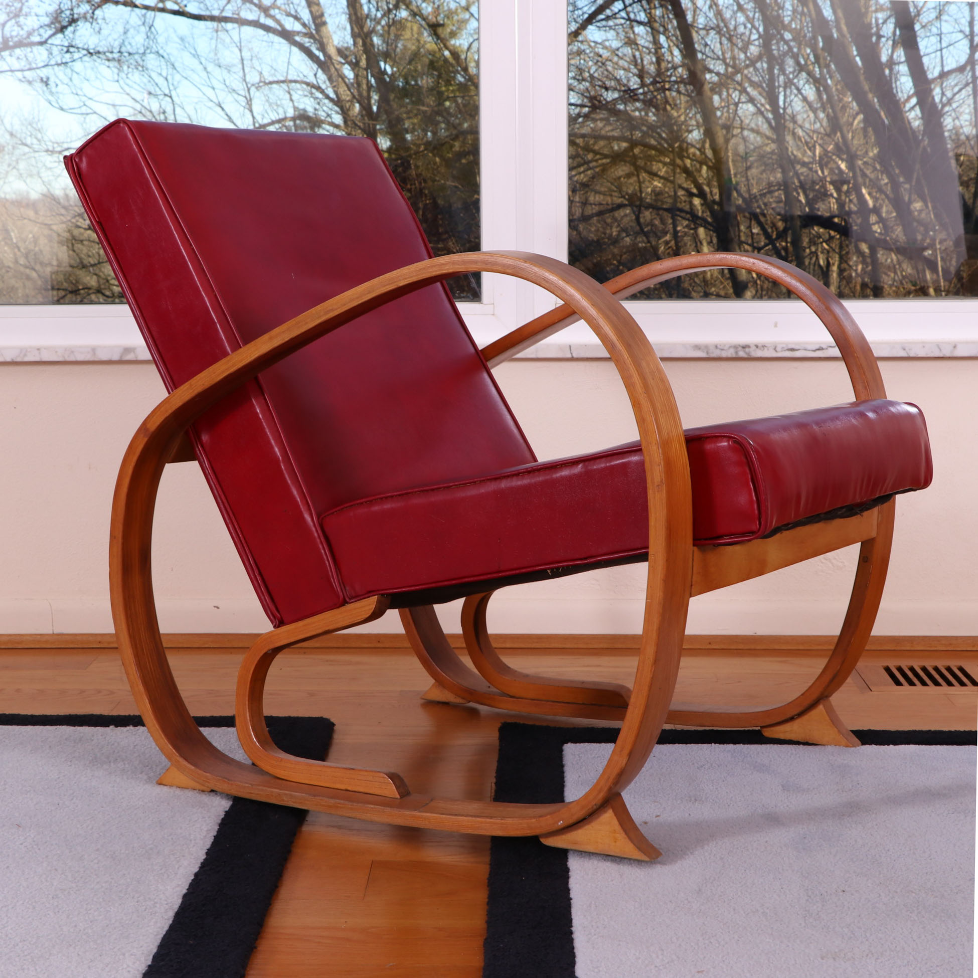 Pair of Shampaine Company Art Deco Bentwood and Vinyl Armchairs, 1930s