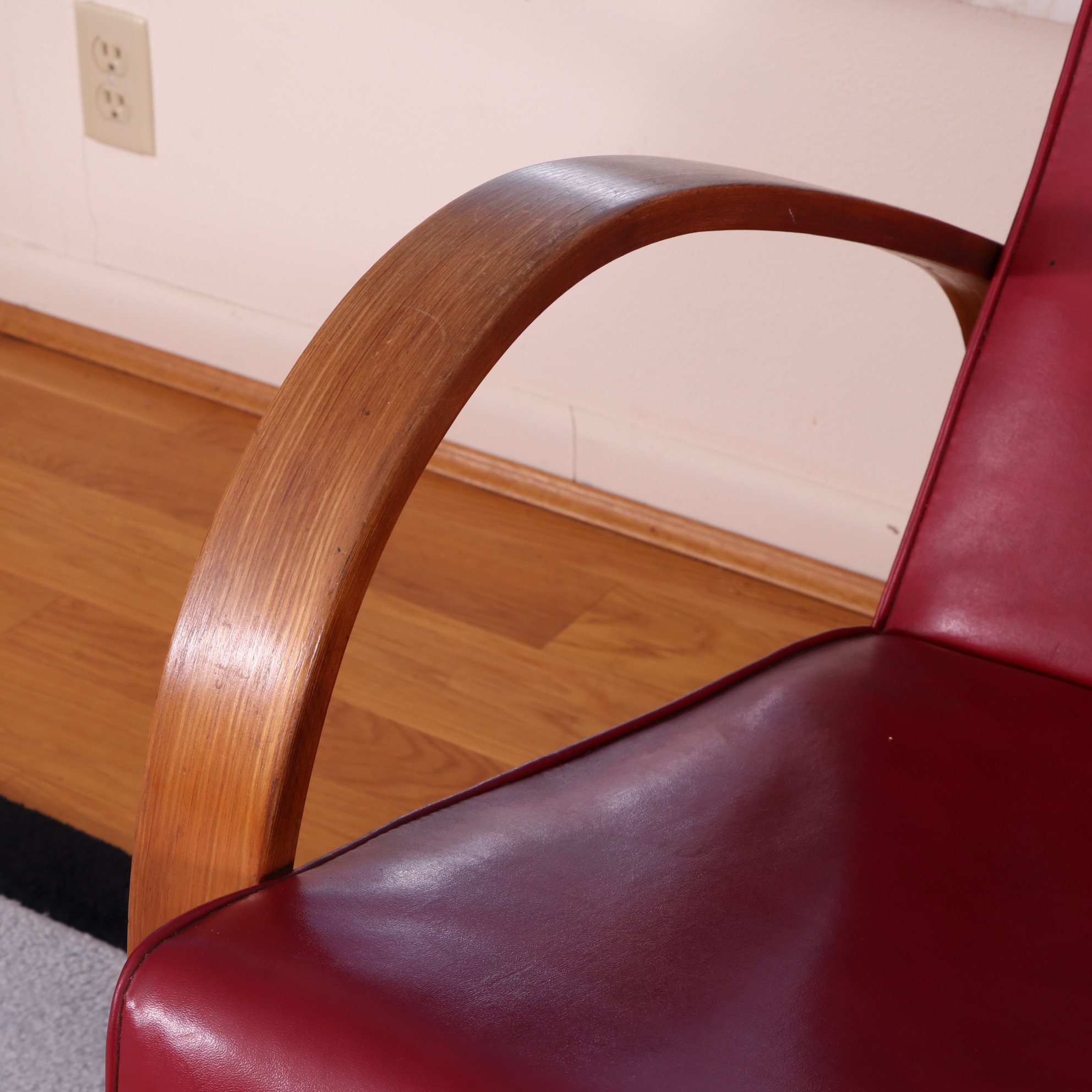 Pair of Shampaine Company Art Deco Bentwood and Vinyl Armchairs, 1930s