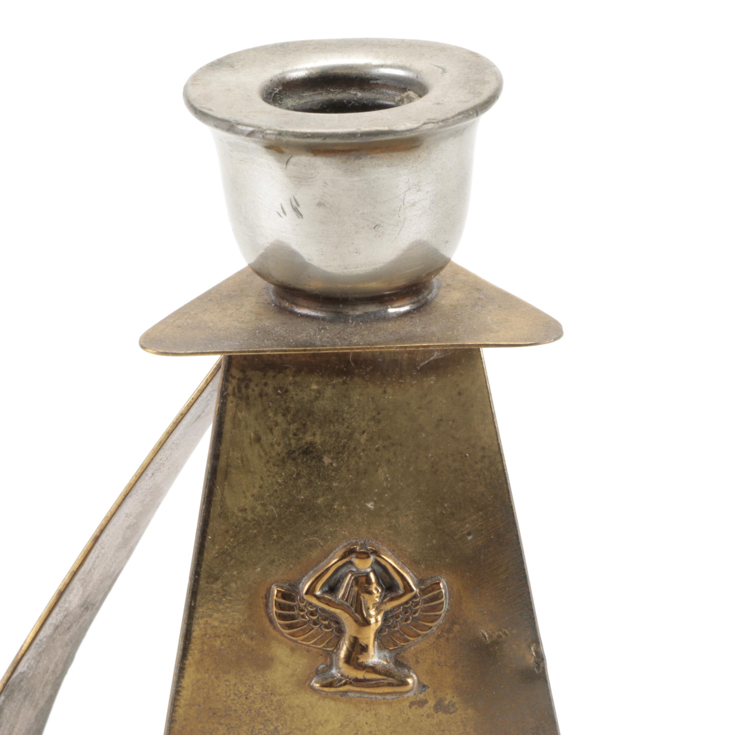 Egyptian Revival Benedict Karnak Brass Candle Holder