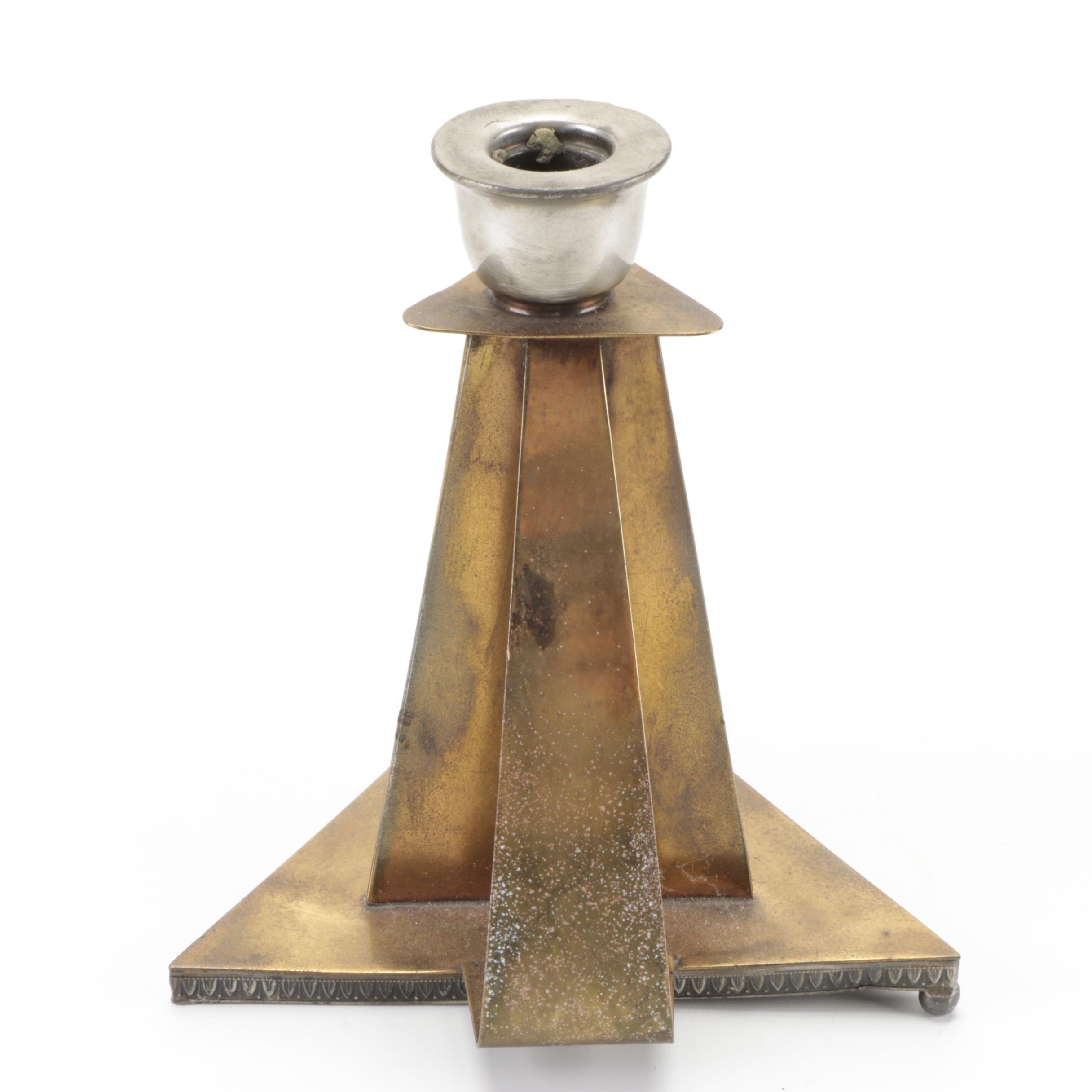 Egyptian Revival Benedict Karnak Brass Candle Holder