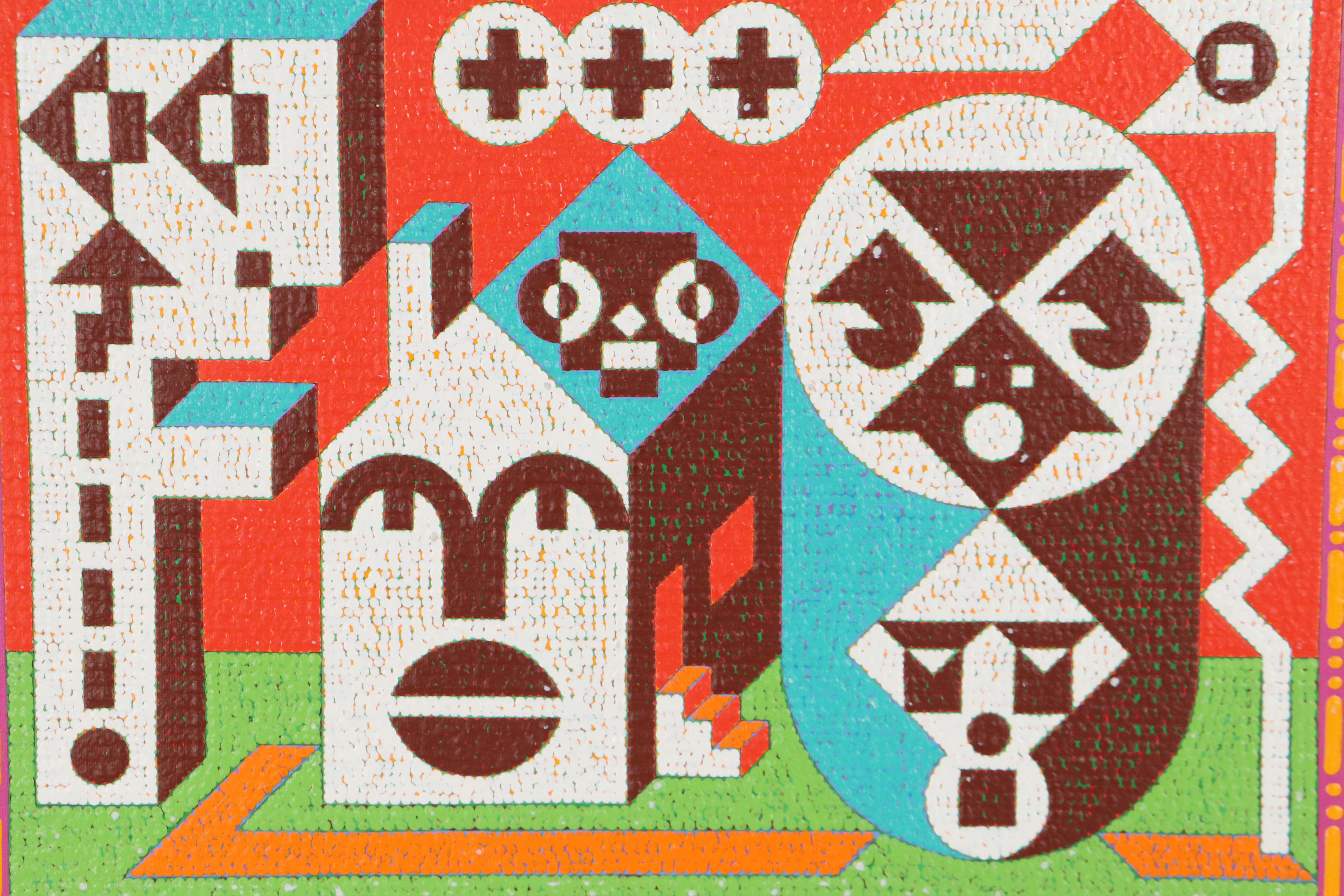 Jerry Kellems Abstract Geometric Acrylic Painting, 21st Century