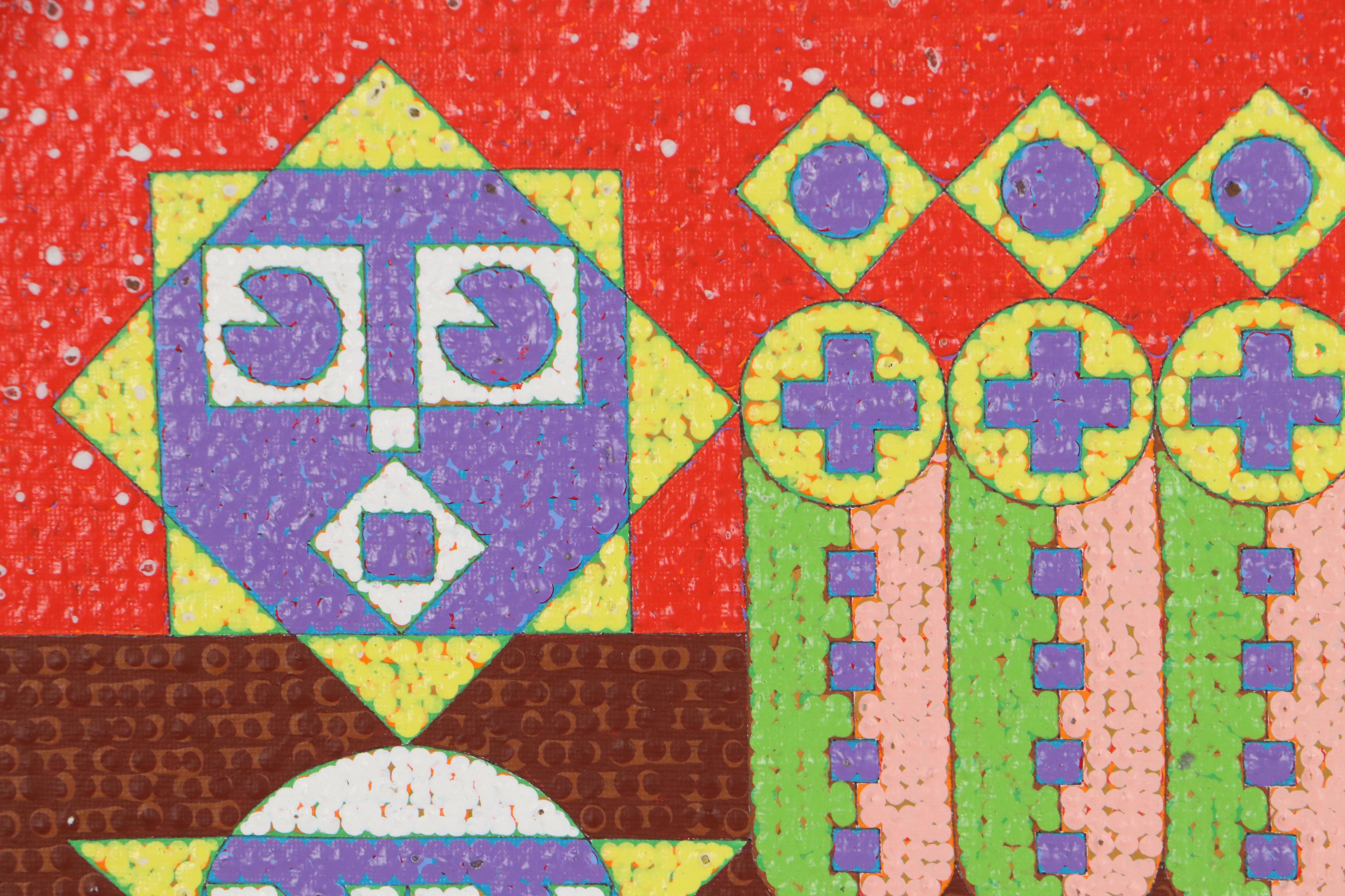 Jerry Kellems Abstract Geometric Acrylic Painting, 21st Century