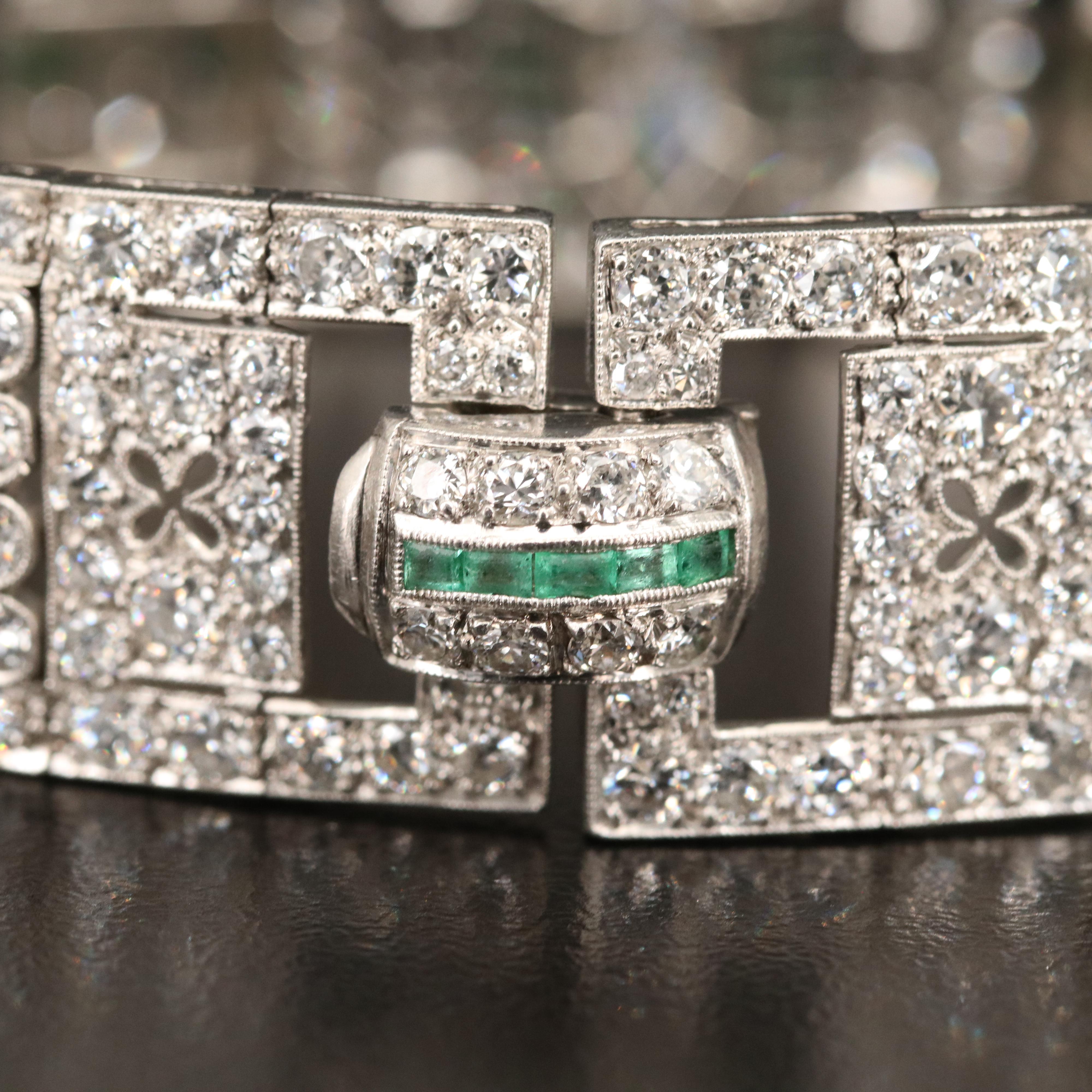 Art Deco Platinum 14.88 CTW Diamond and Emerald Bracelet