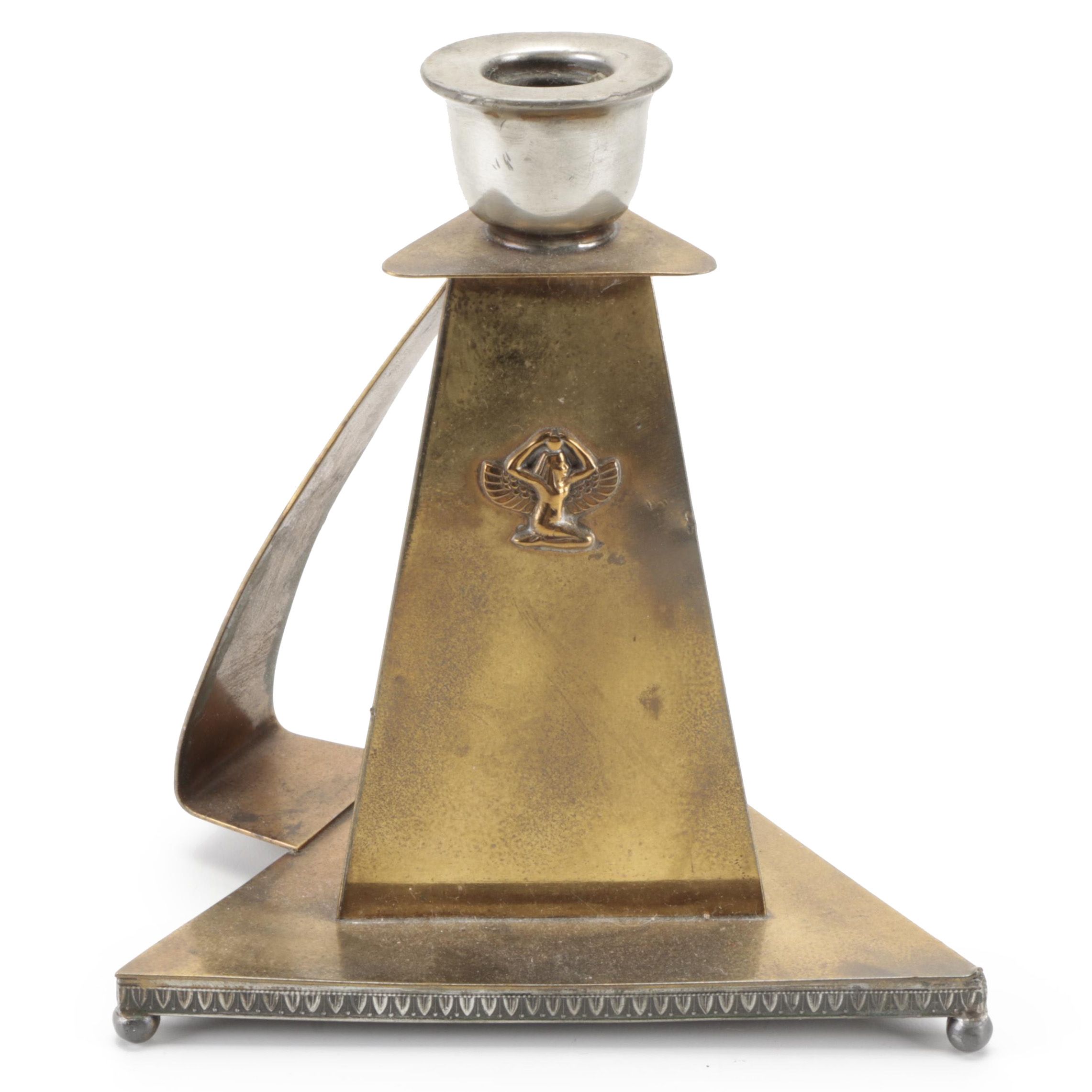 Egyptian Revival Benedict Karnak Brass Candle Holder