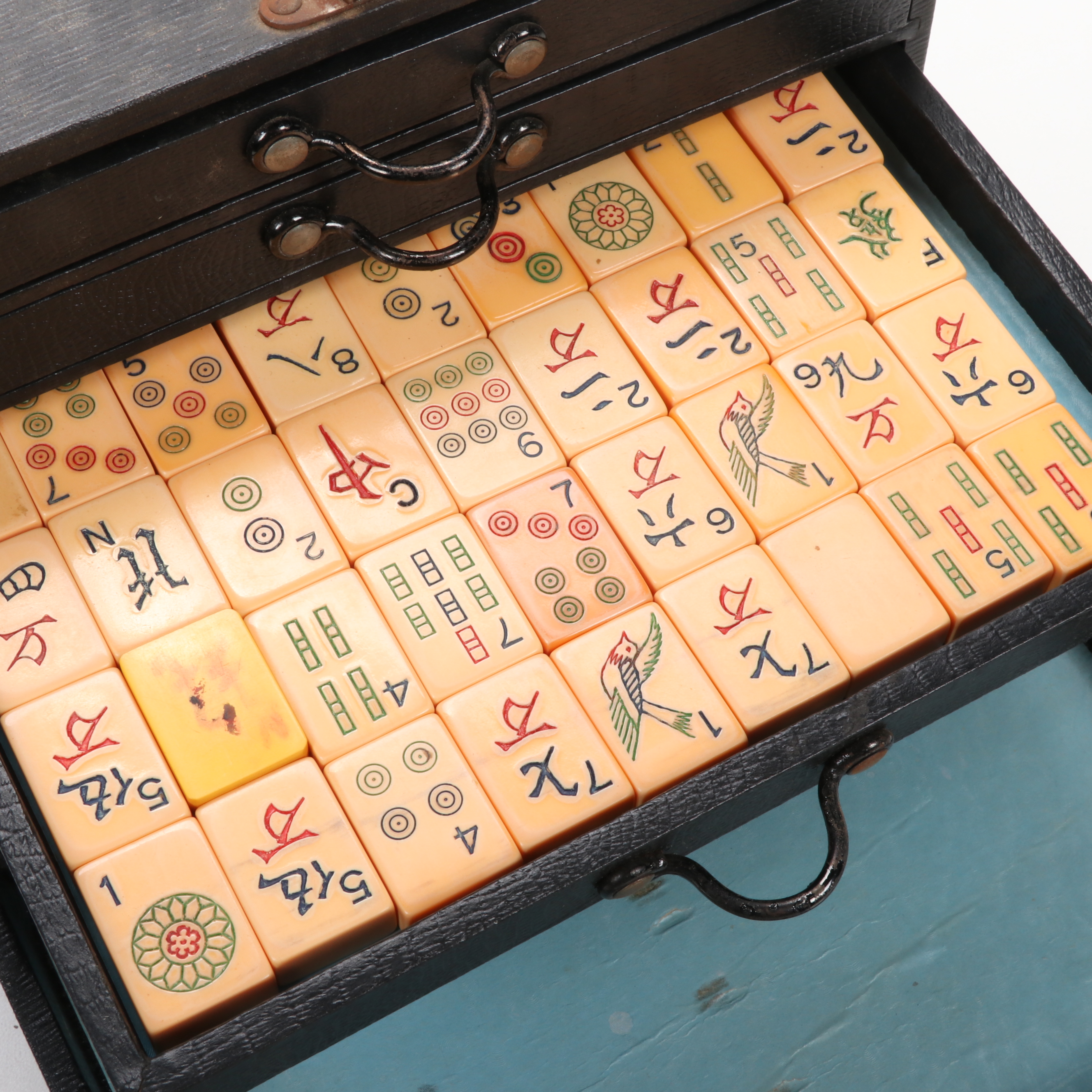 Bakelite Mah Jongg Set with Case and National Mah Jongg League Rule Book, 1960s