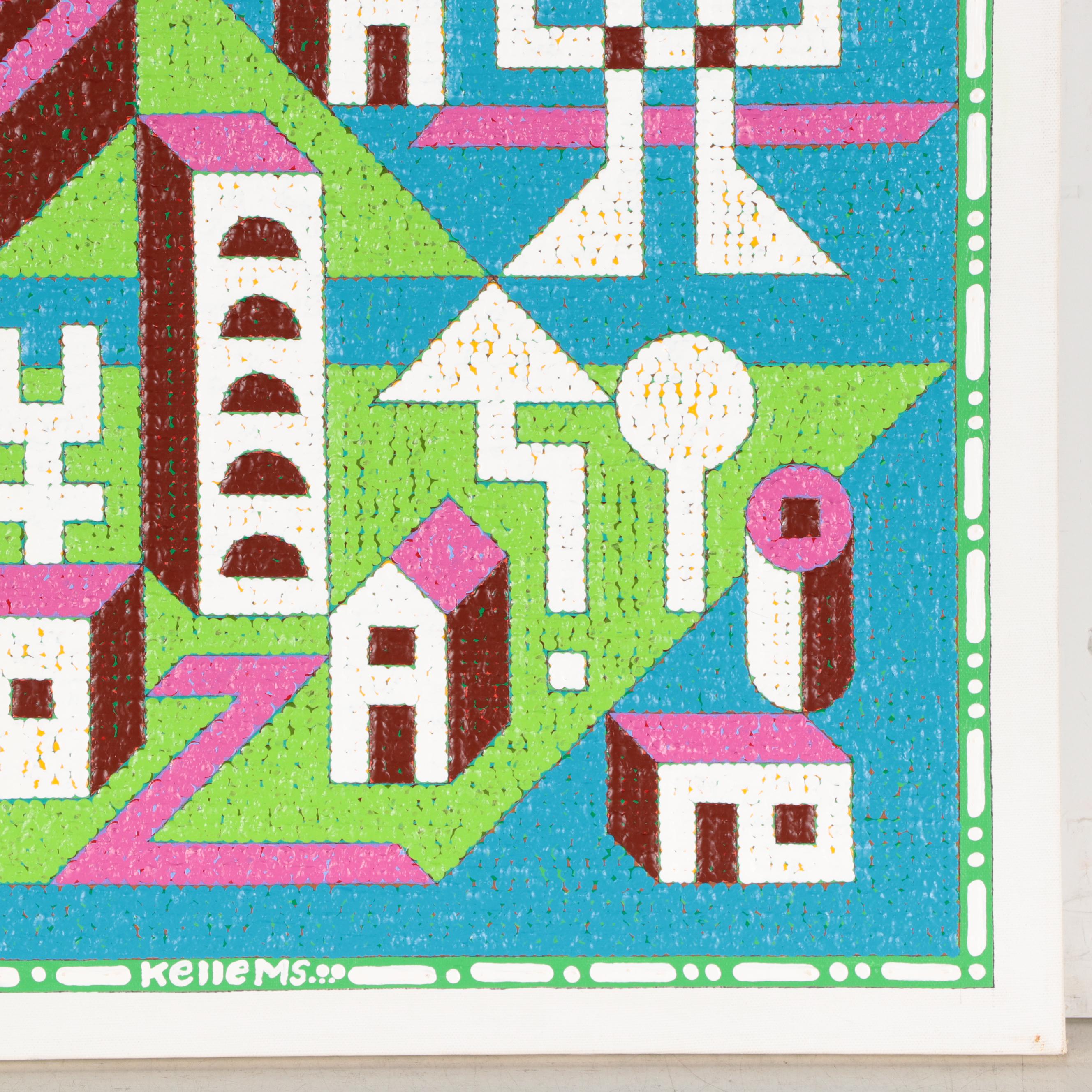 Jerry Kellems Abstract Geometric Acrylic Painting, 21st Century