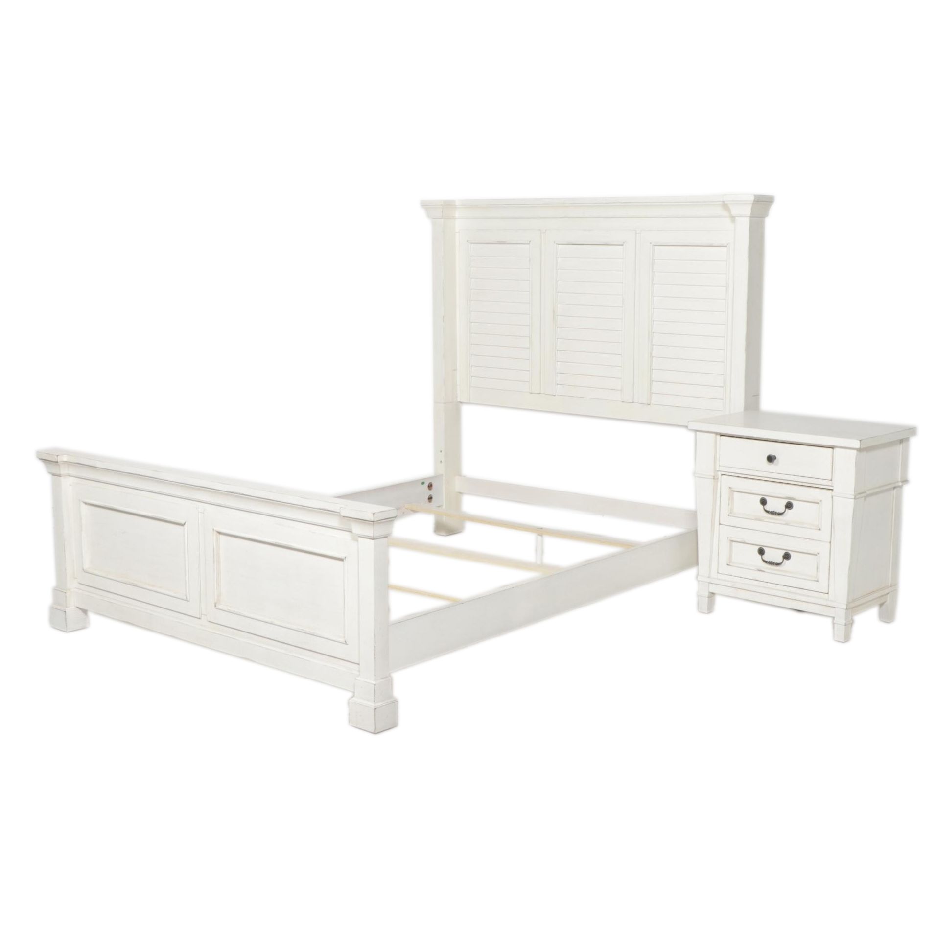 Folio 21 "Stoney Creek" Painted Wood Queen Size Bed Frame and Nightstand, 2013