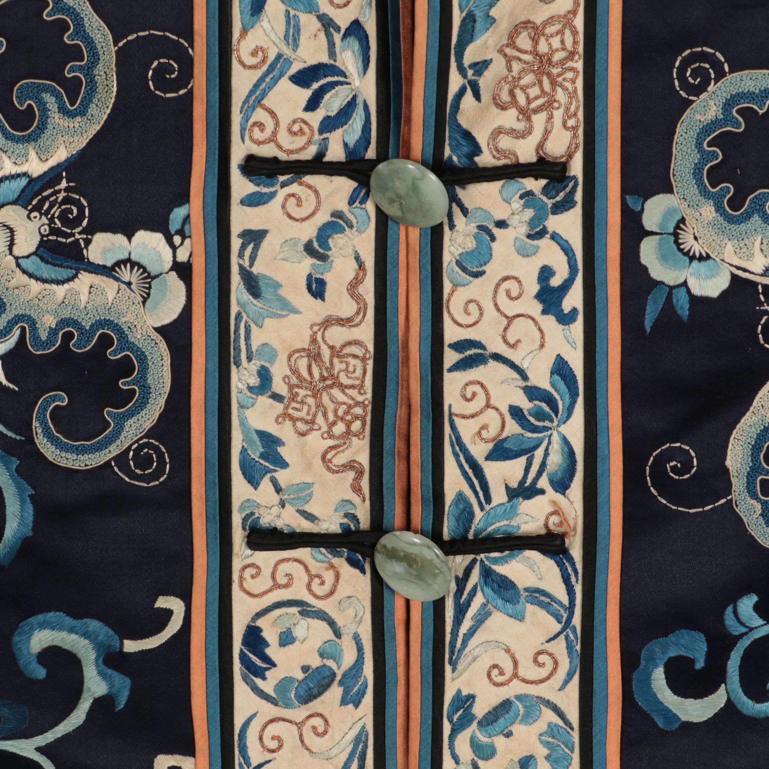 Chinese Hand-Embroidered Silk Jifu Pao Jacket, Qing Dynasty Period