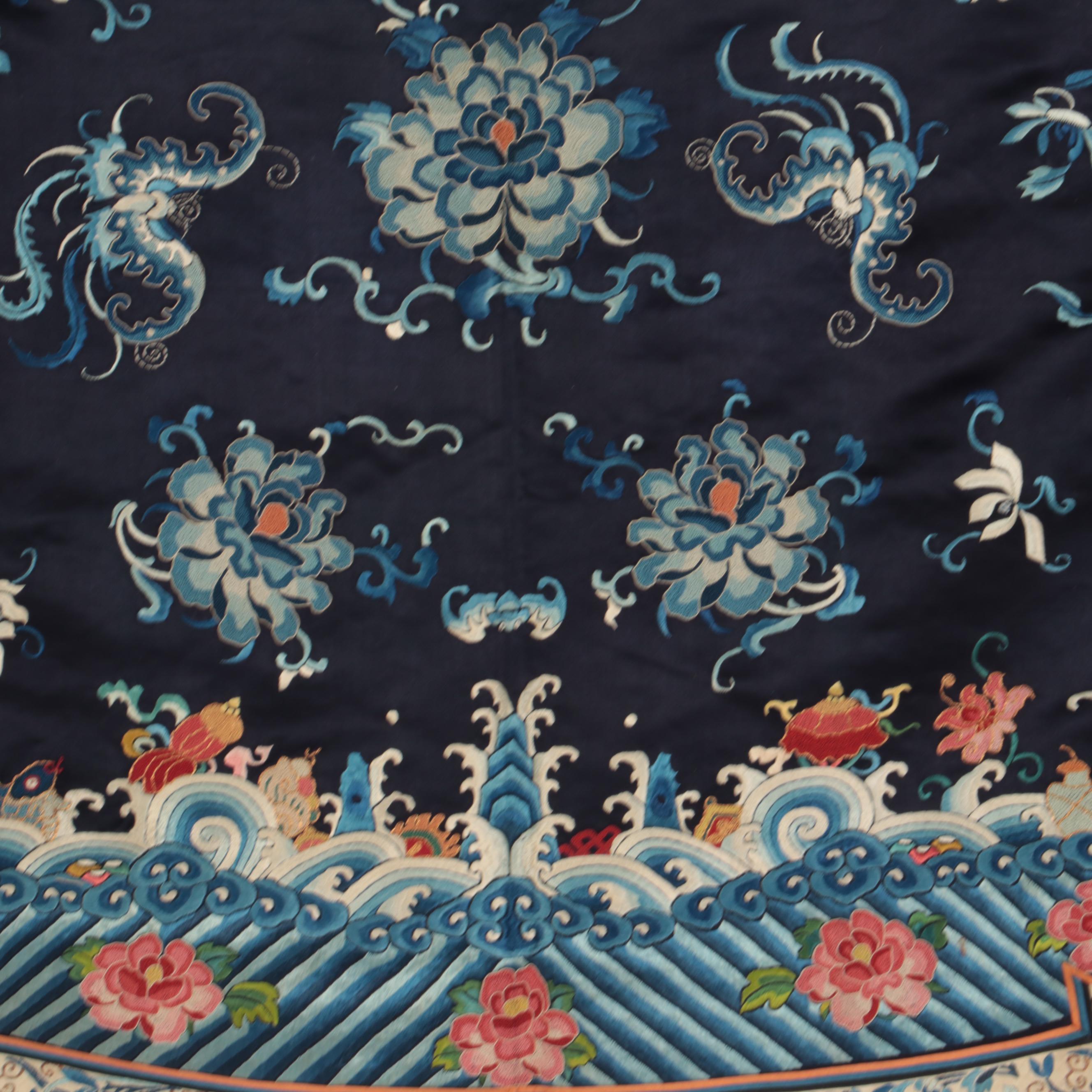 Chinese Hand-Embroidered Silk Jifu Pao Jacket, Qing Dynasty Period