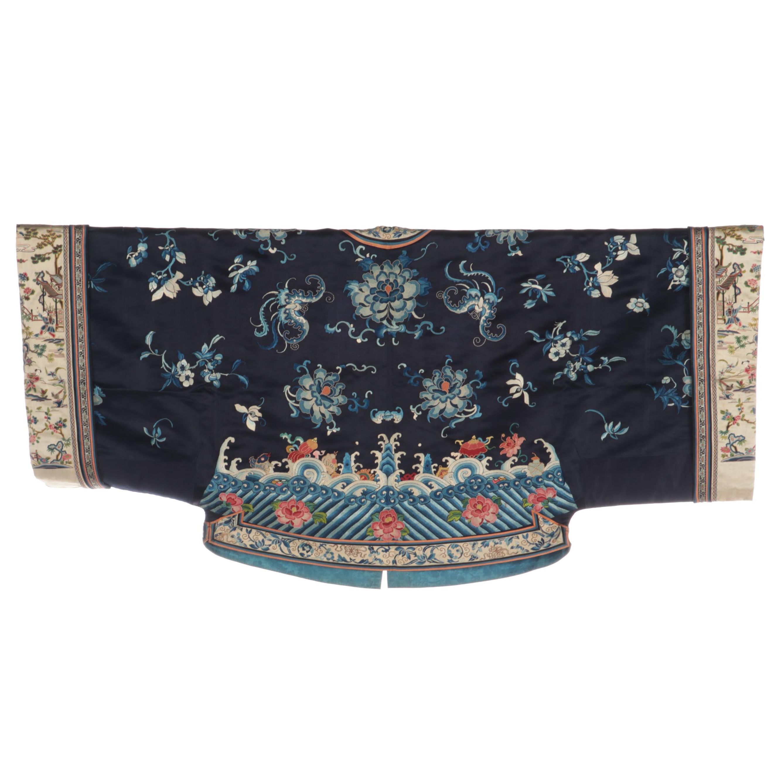 Chinese Hand-Embroidered Silk Jifu Pao Jacket, Qing Dynasty Period