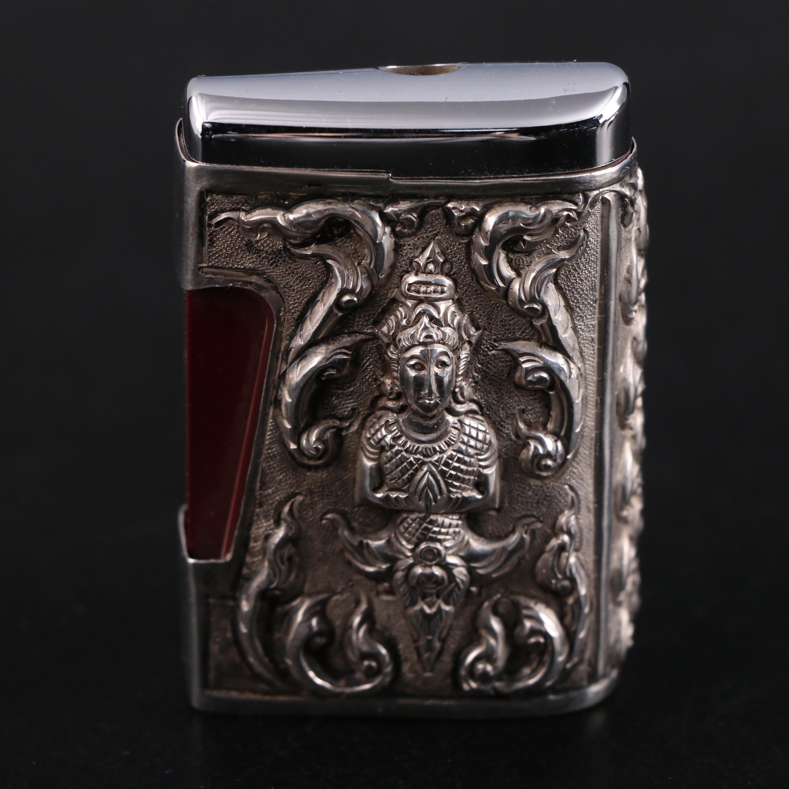 Siam Sterling Place Card Holder and Lighter Cover with 800 Silver Ashtray