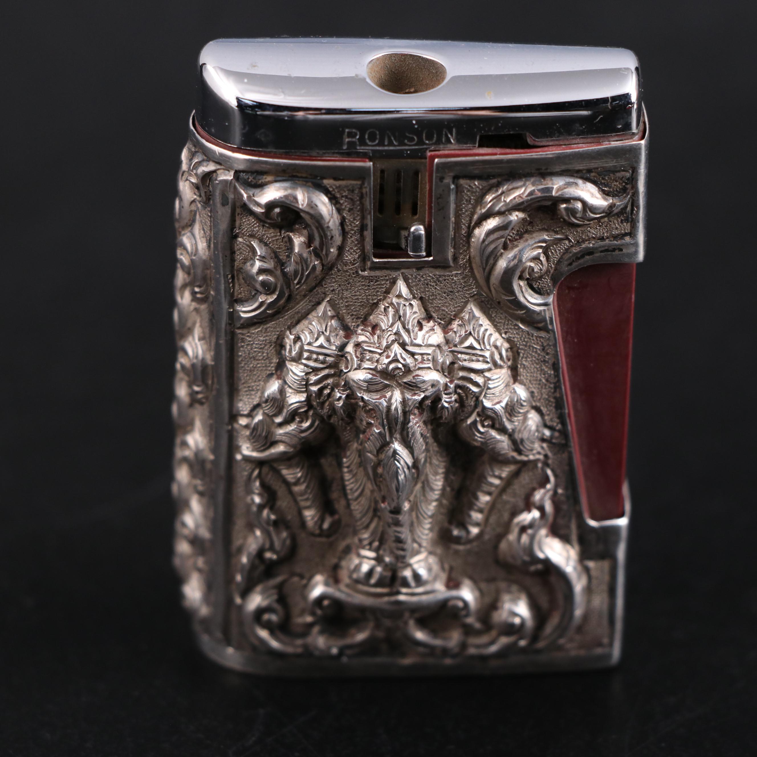 Siam Sterling Place Card Holder and Lighter Cover with 800 Silver Ashtray