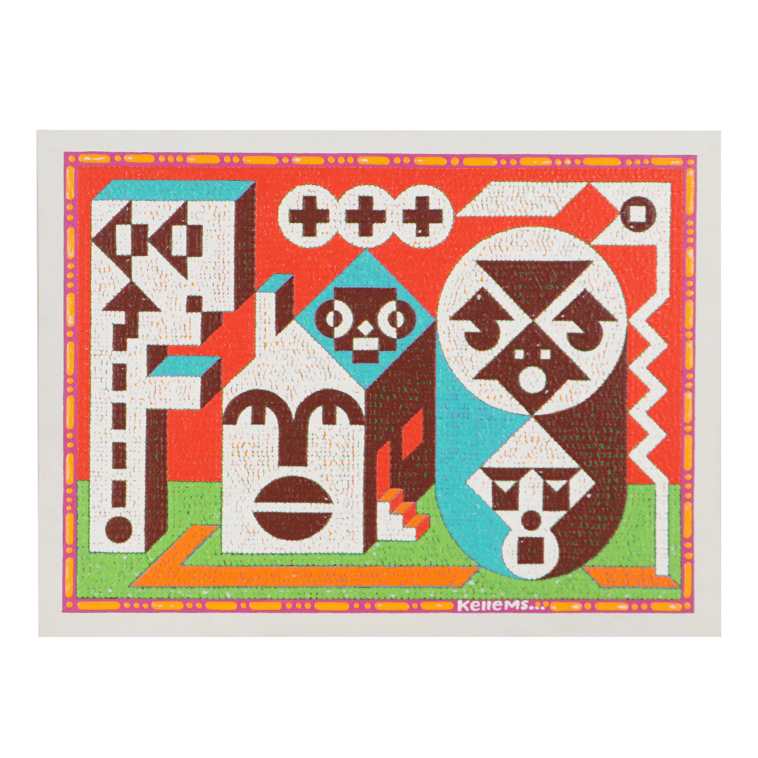 Jerry Kellems Abstract Geometric Acrylic Painting, 21st Century