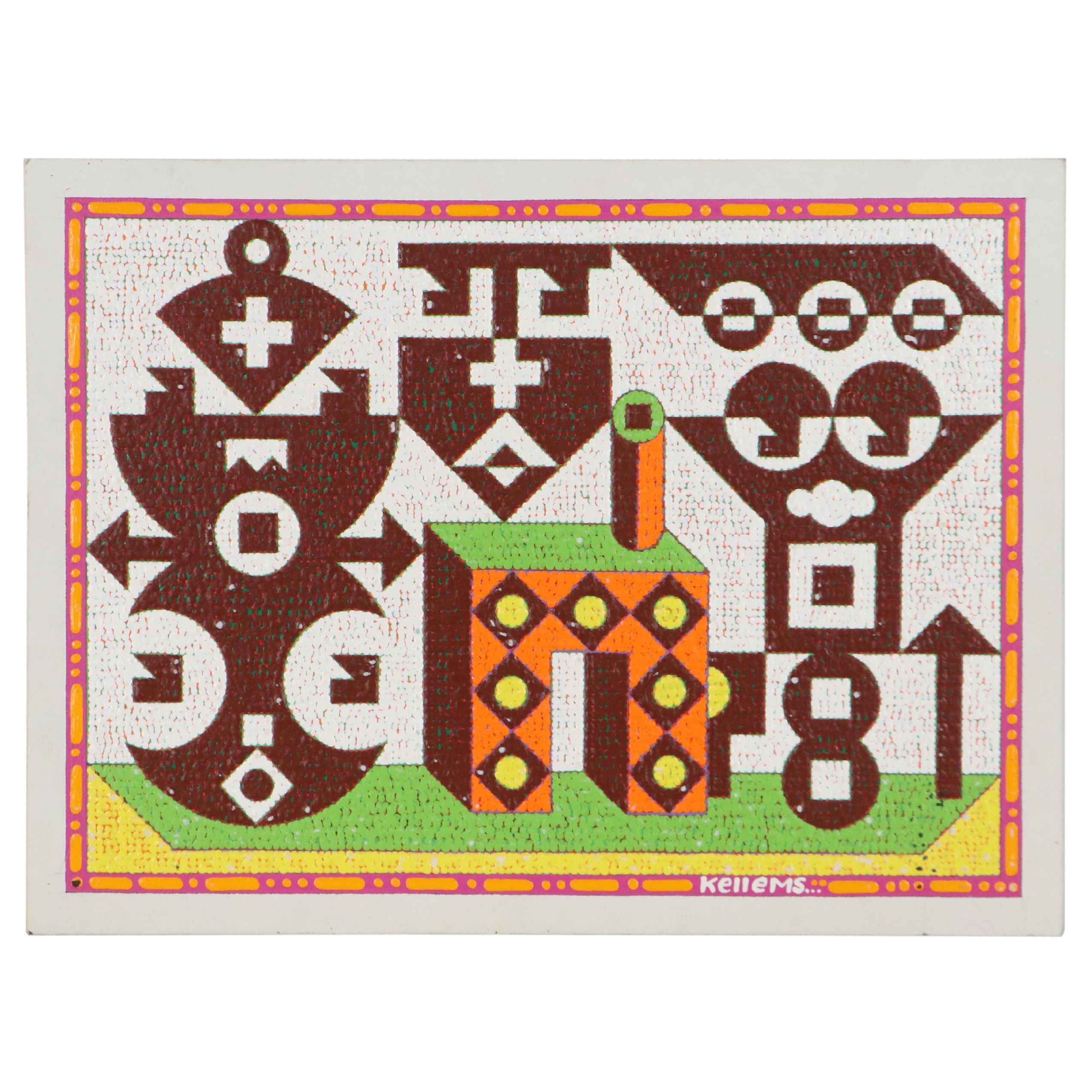 Jerry Kellems Abstract Geometric Acrylic Painting, 21st Century