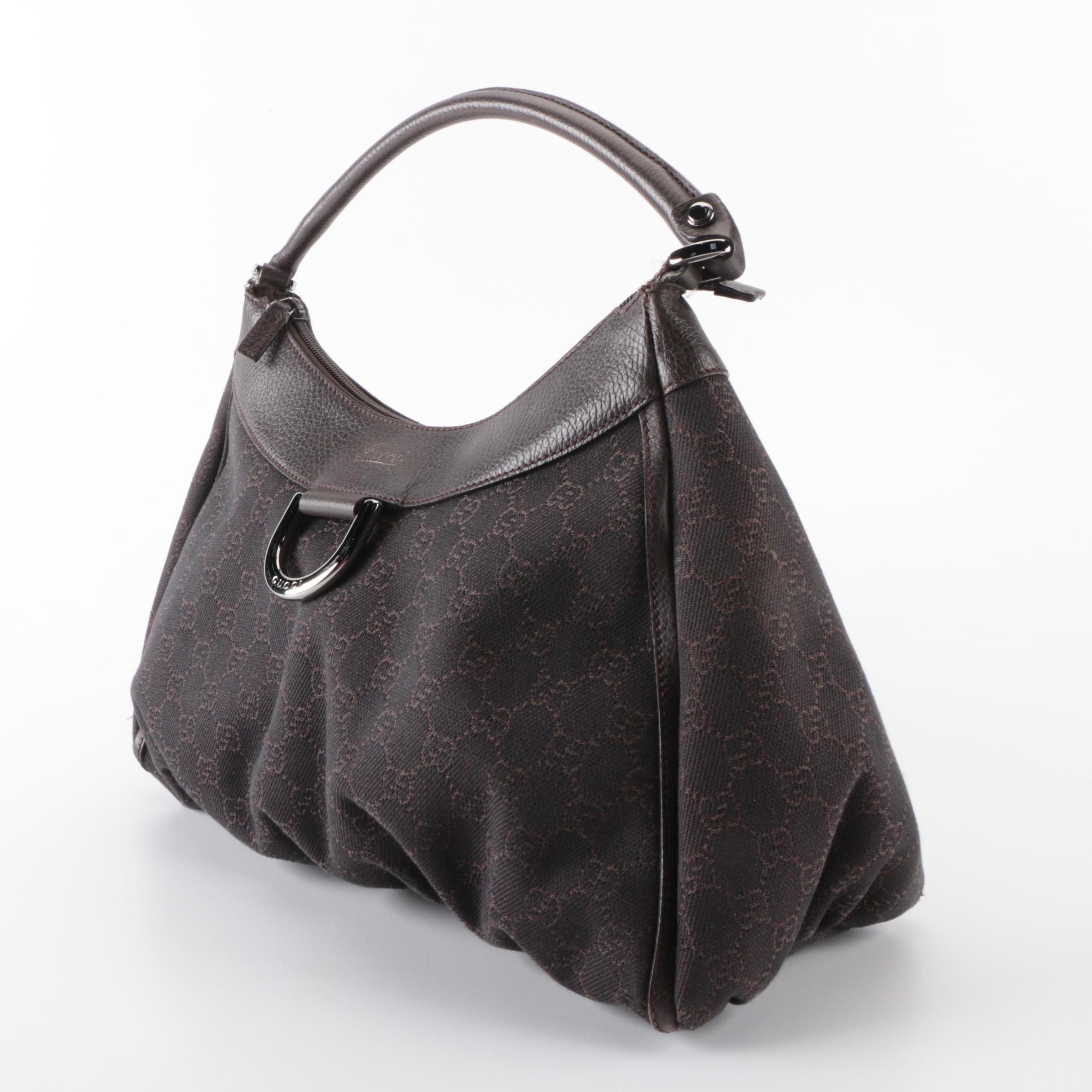 Gucci Abbey D-Ring Hobo Bag in Dark Brown Monogram Canvas and Leather