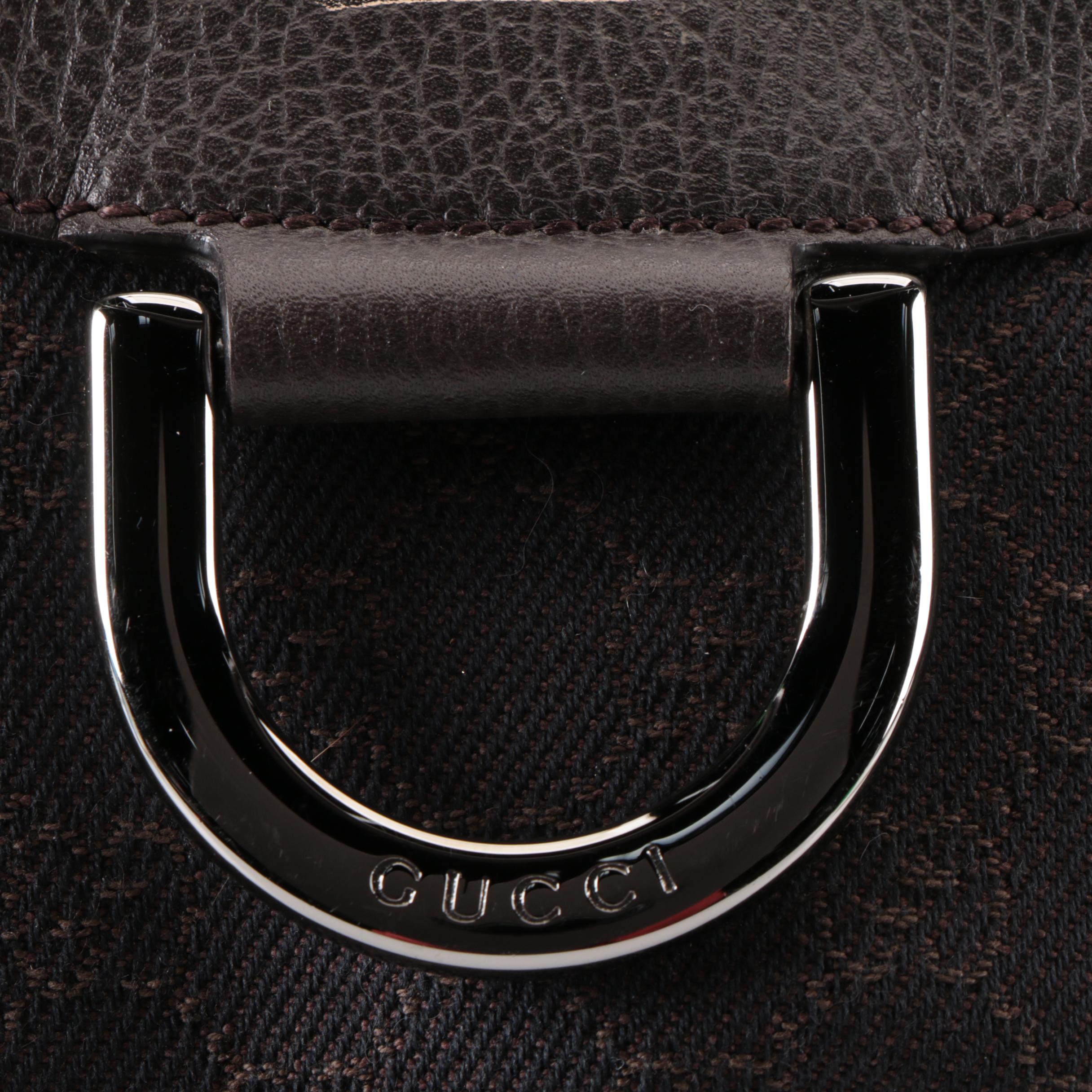 Gucci Abbey D-Ring Hobo Bag in Dark Brown Monogram Canvas and Leather