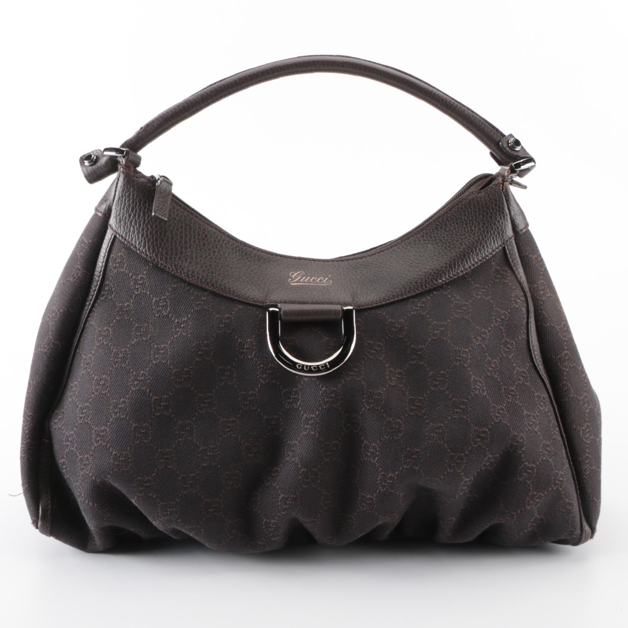 Gucci Abbey D-Ring Hobo Bag in Dark Brown Monogram Canvas and Leather