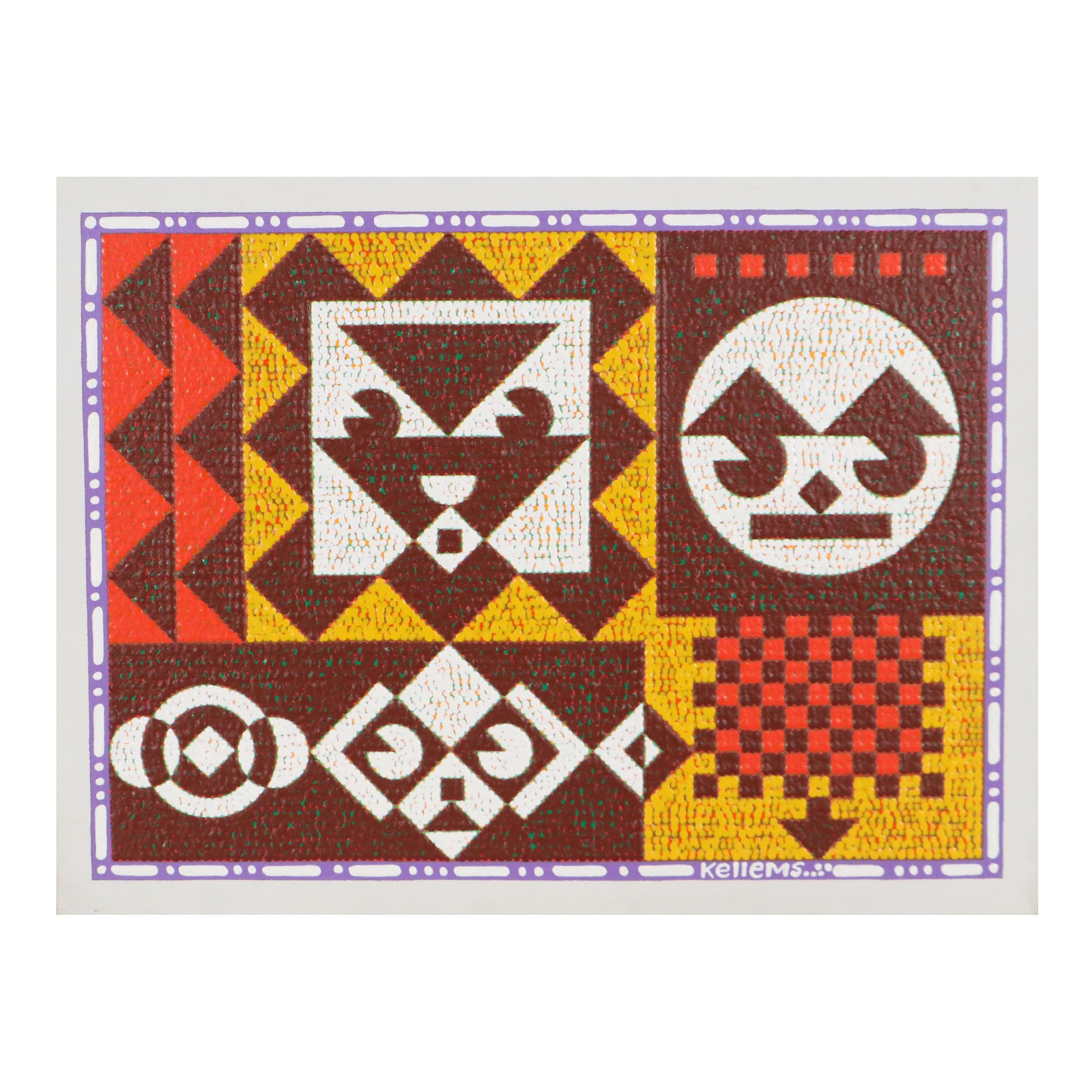 Jerry Kellems Abstract Geometric Acrylic Painting, 21st Century