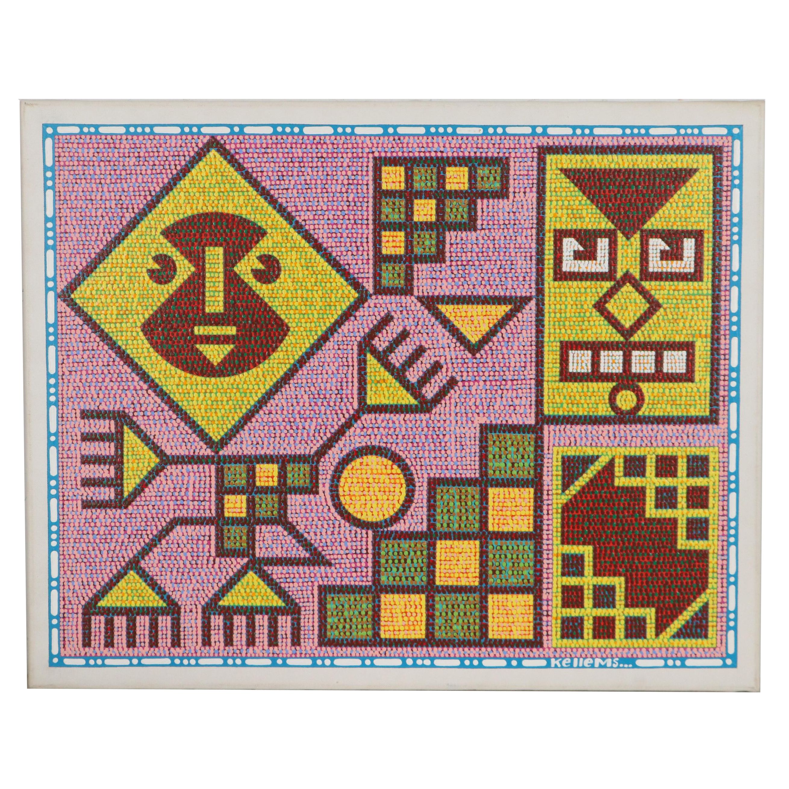 Jerry Kellems Abstract Geometric Acrylic Painting, 21st Century