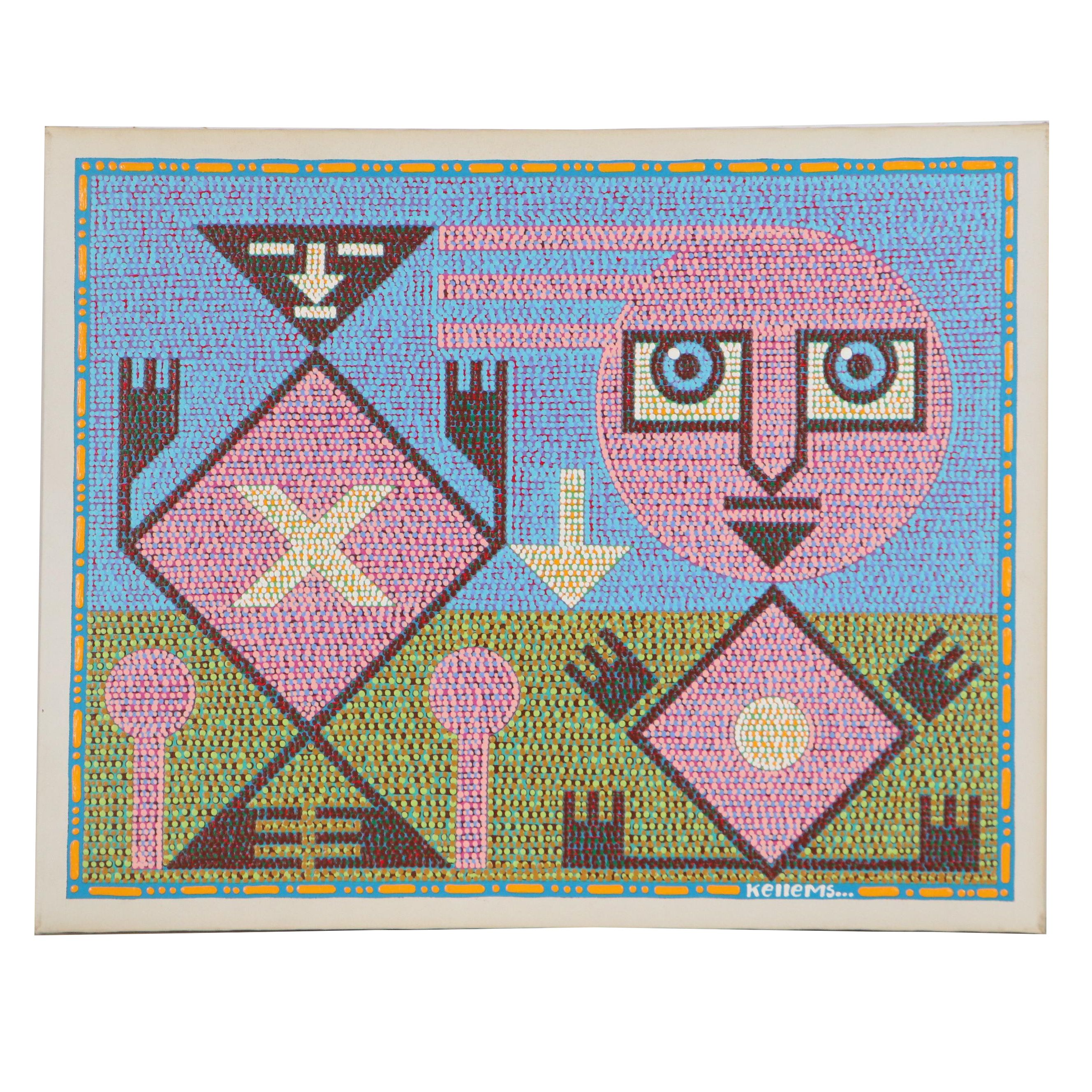 Jerry Kellems Abstract Geometric Acrylic Painting, 21st Century