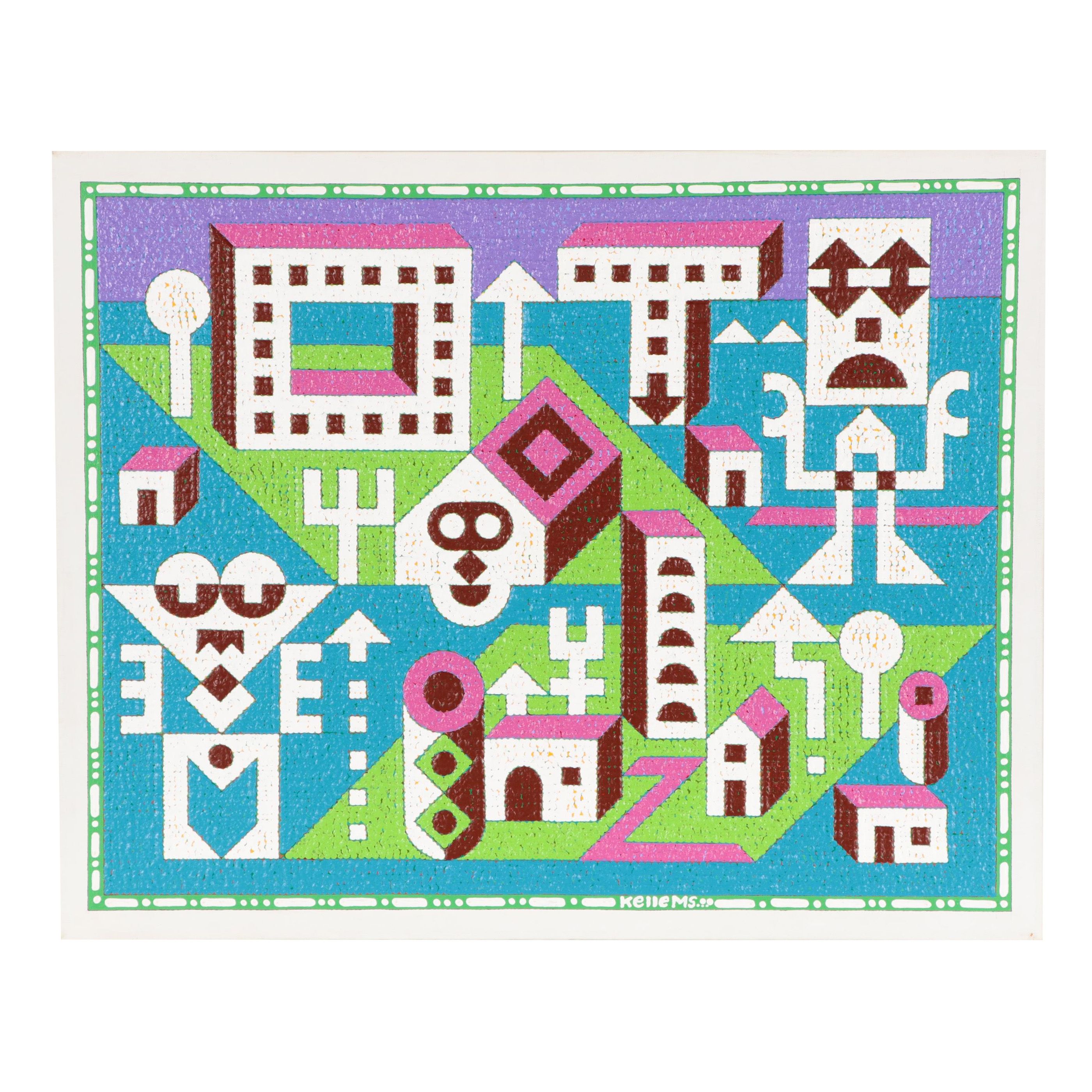 Jerry Kellems Abstract Geometric Acrylic Painting, 21st Century