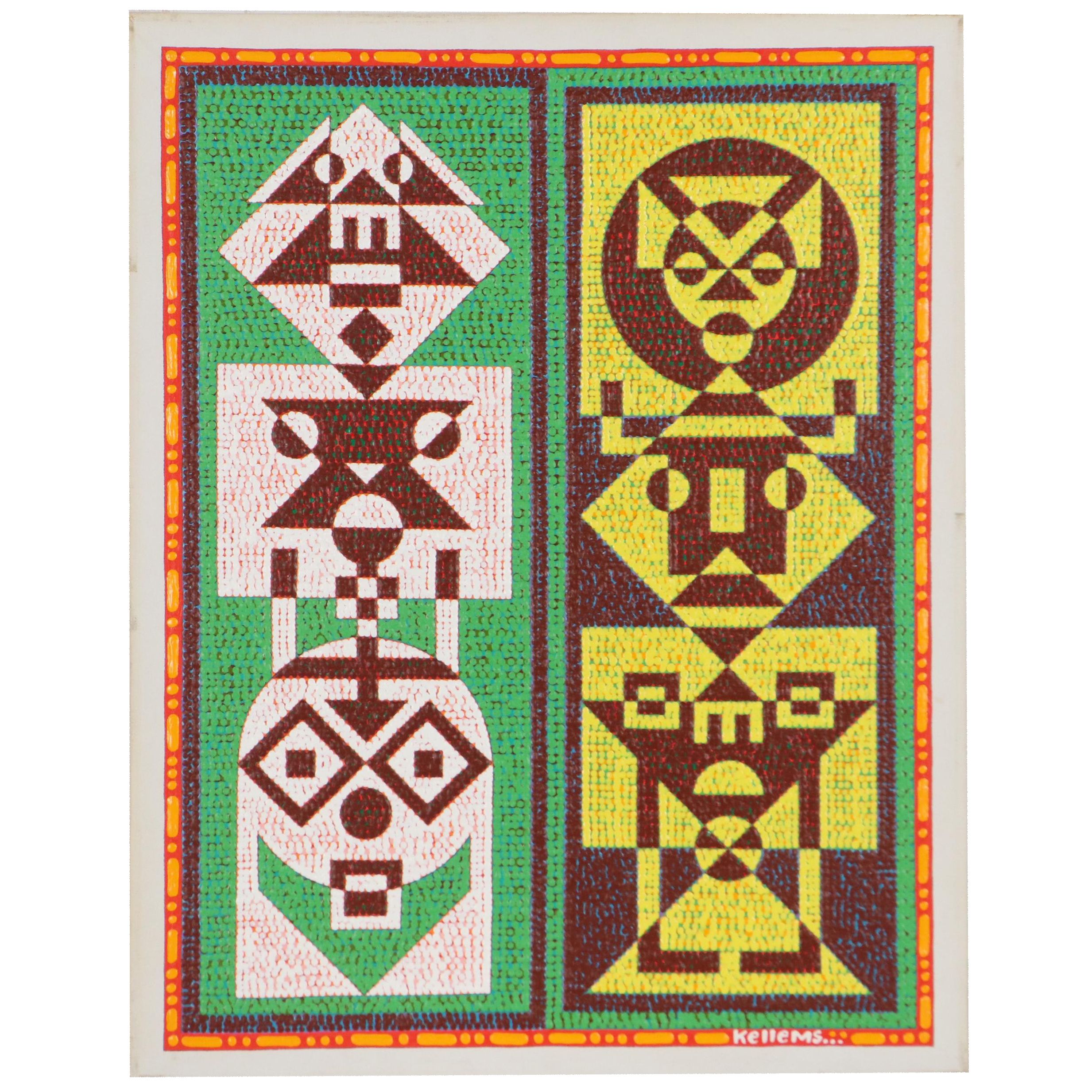 Jerry Kellems Abstract Geometric Acrylic Painting, 21st Century