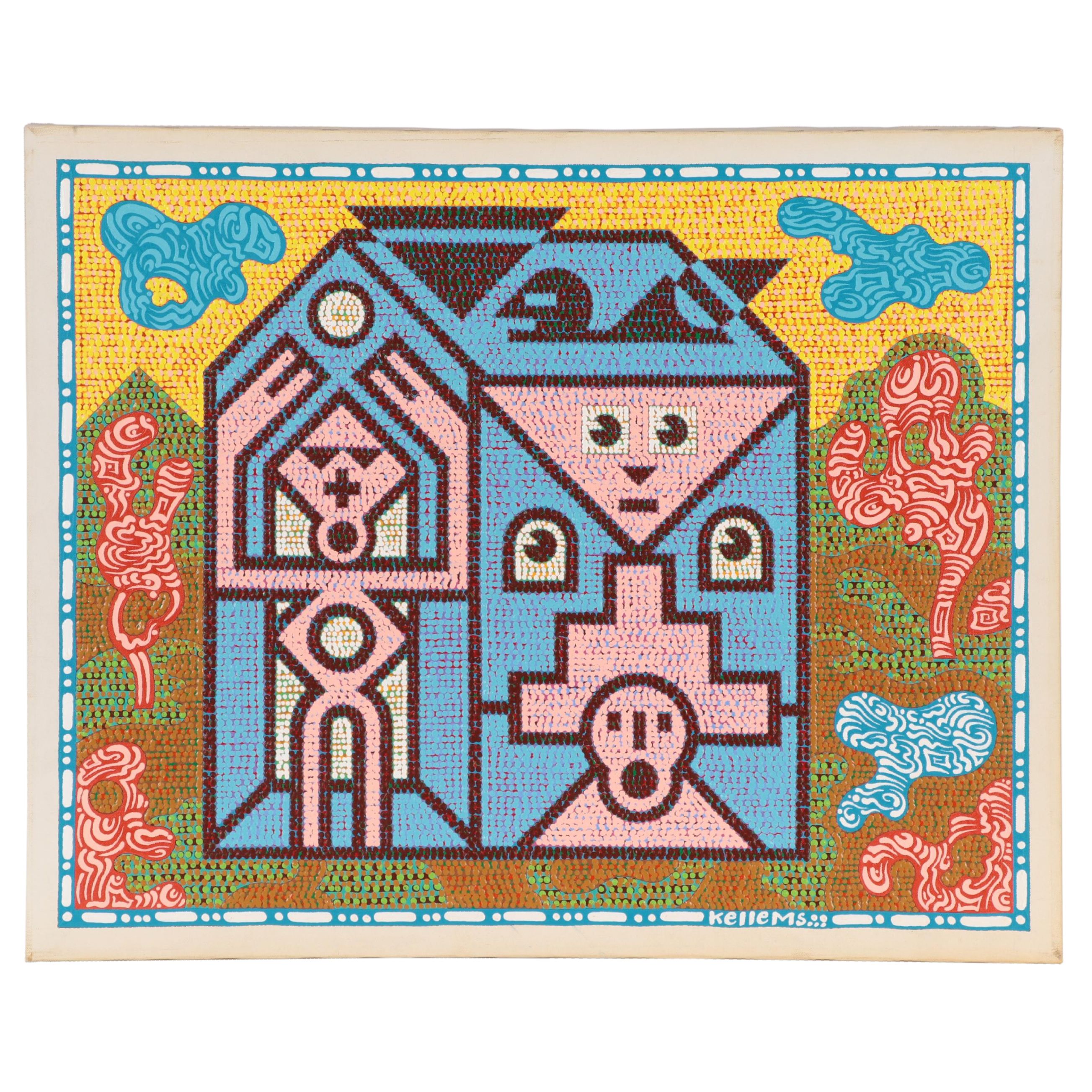 Jerry Kellems Acrylic Painting of Abstract Figures