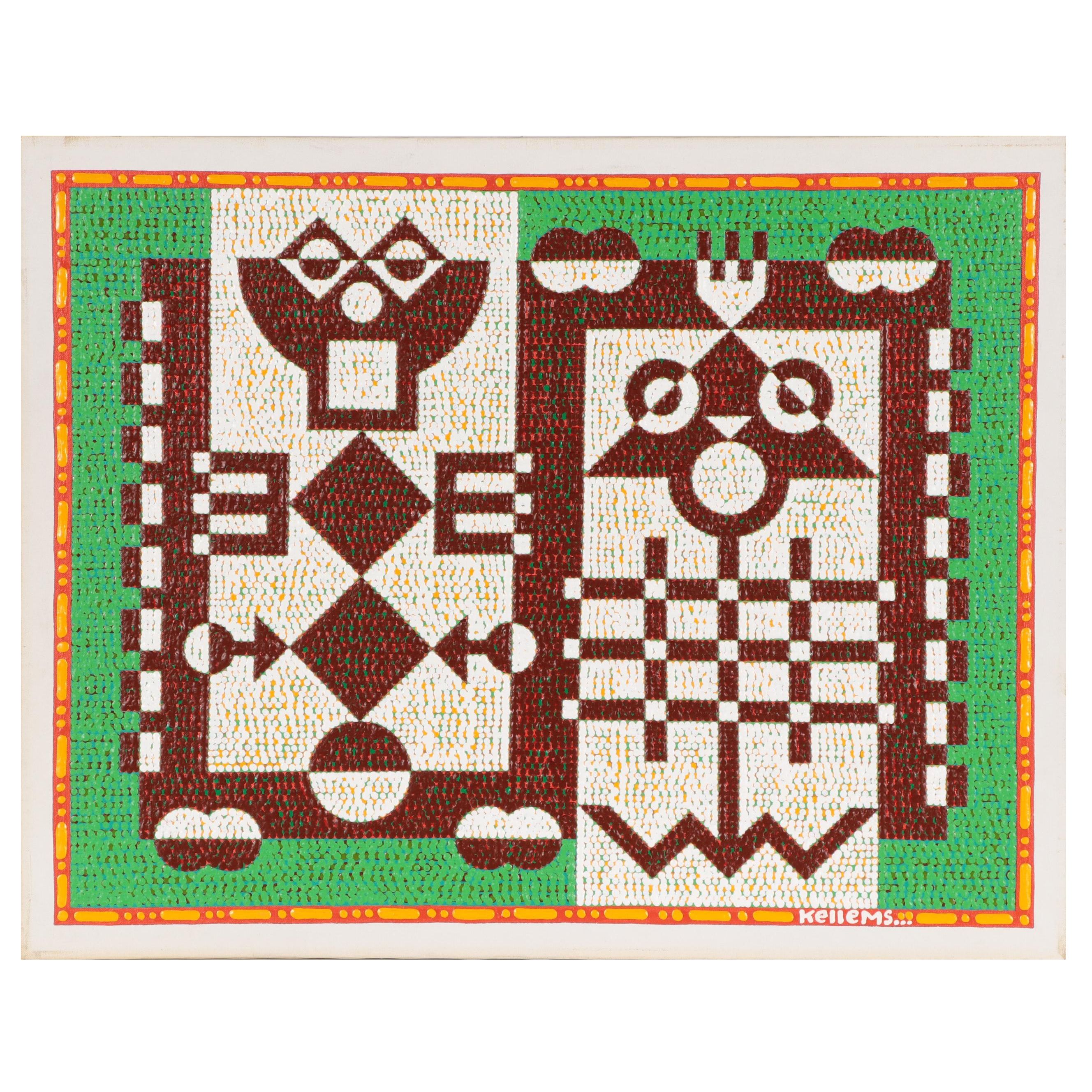 Jerry Kellems Abstract Geometric Acrylic Painting, 21st Century