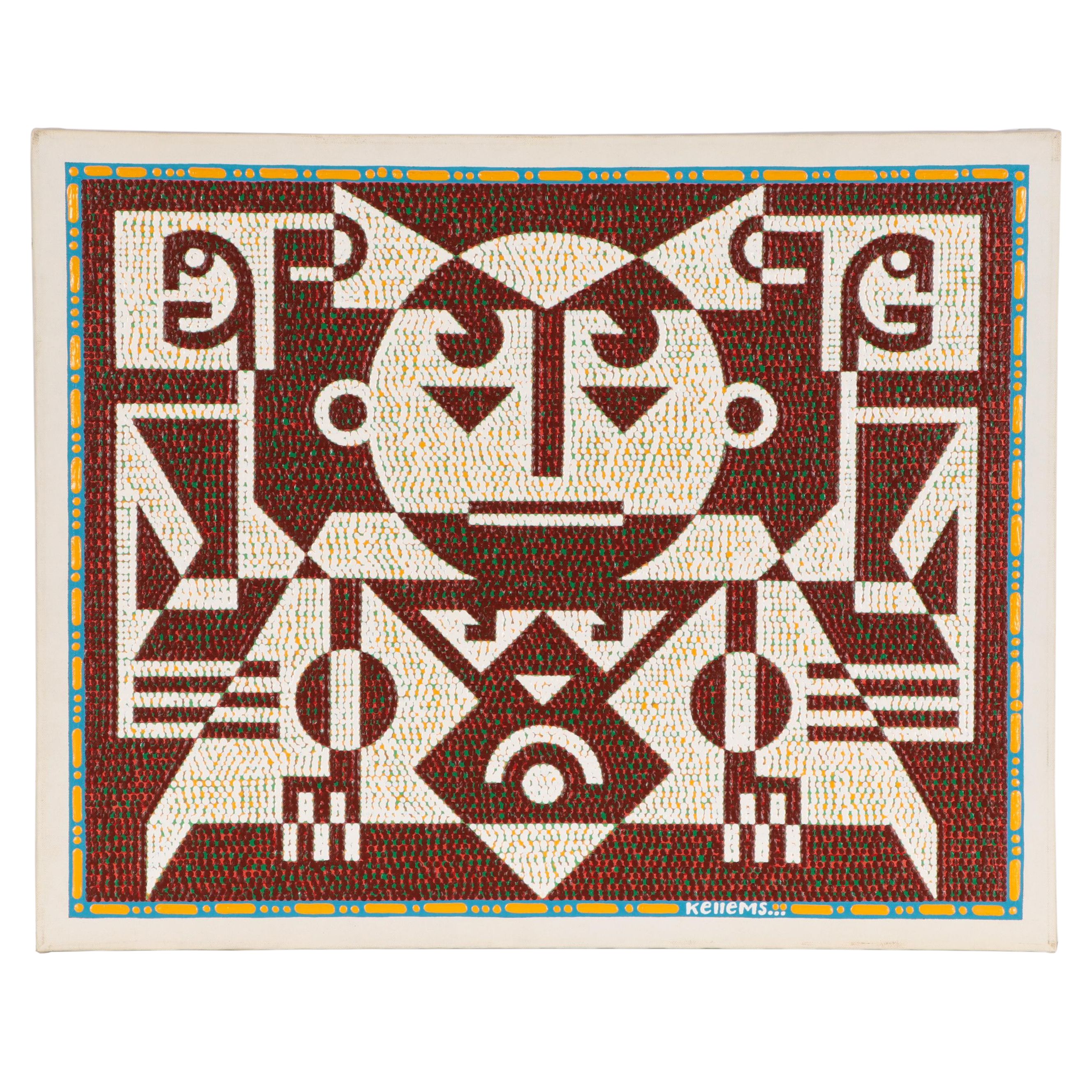 Jerry Kellems Geometric Figural Acrylic Painting, 21st Century