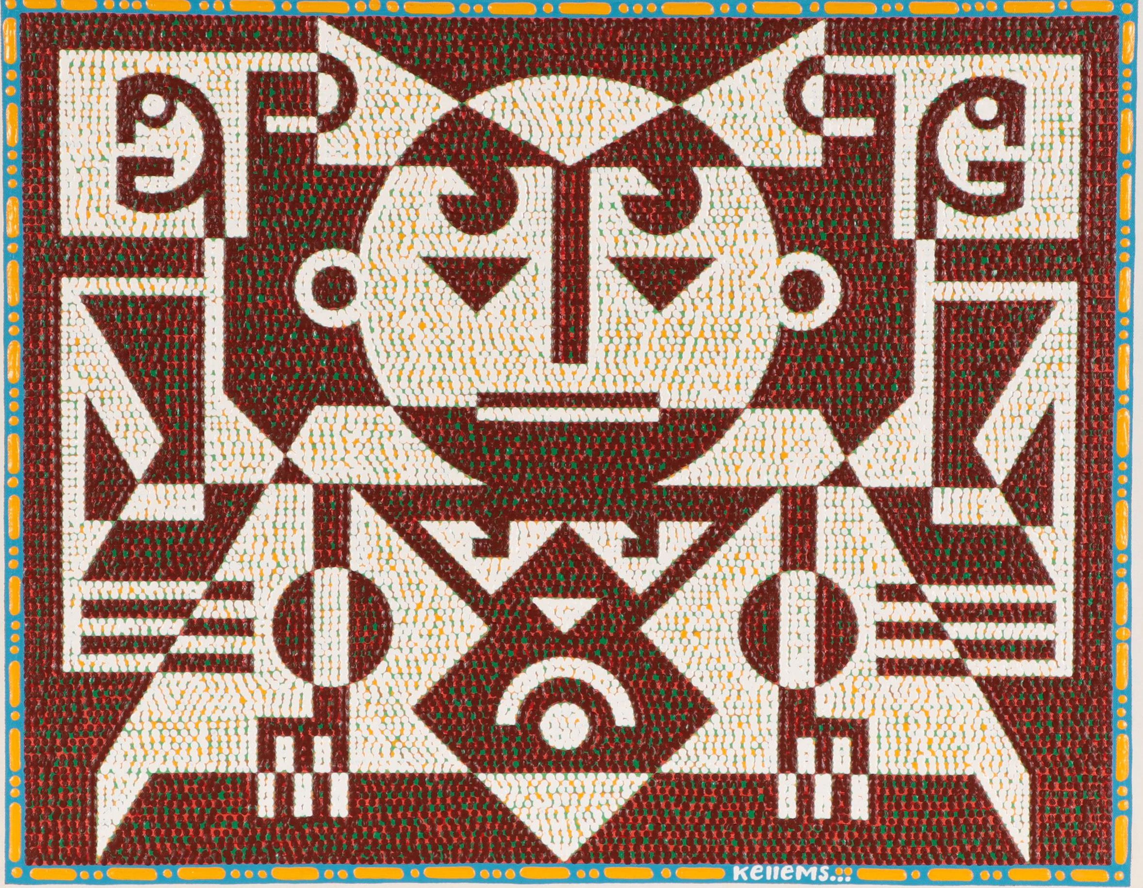 Jerry Kellems Geometric Figural Acrylic Painting, 21st Century